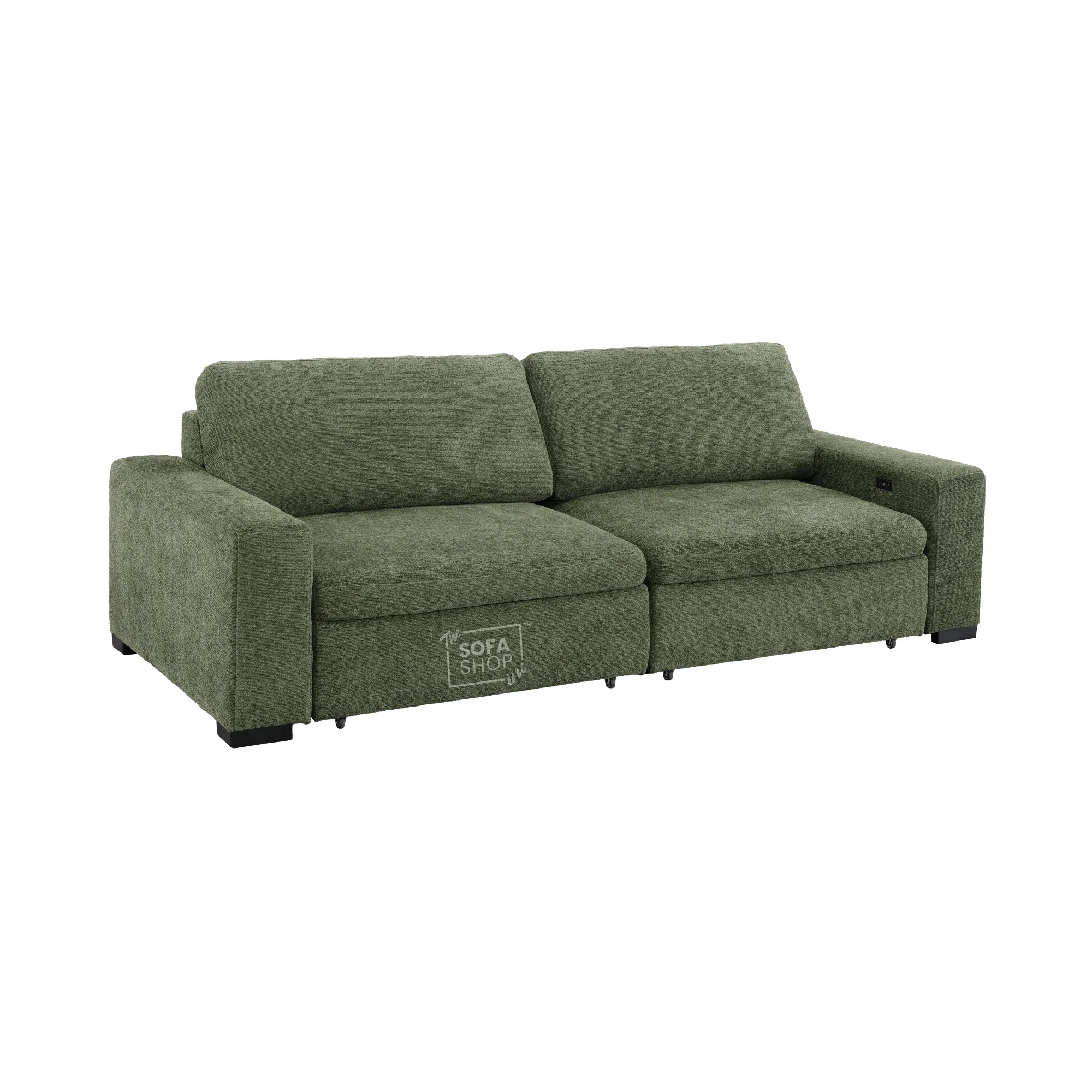 Extendable Electric Sofa Bed in Green Chenille Fabric | 3 Seater Power Sliding Couch Perfect for Home Cinema & Movie Nights | USBc Charging Ports | Palma | The Sofa Shop - Image 13
