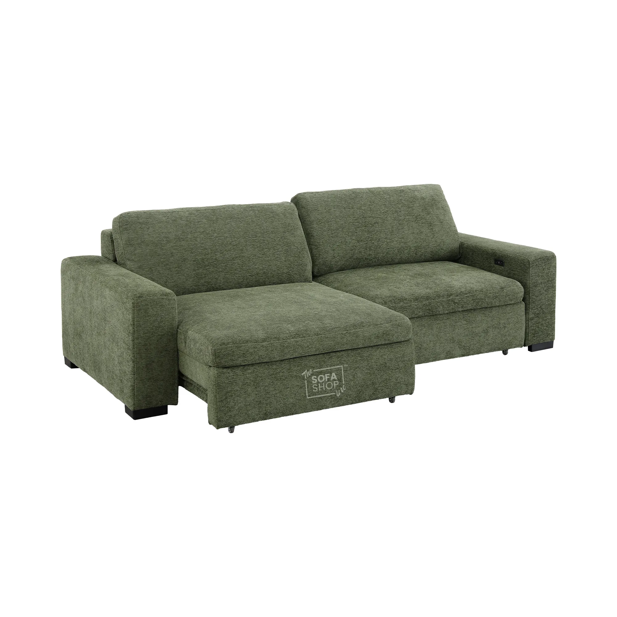 Extendable Electric Sofa Bed in Green Chenille Fabric | 3 Seater Power Sliding Couch Perfect for Home Cinema & Movie Nights | USBc Charging Ports | Palma | The Sofa Shop - Image 14