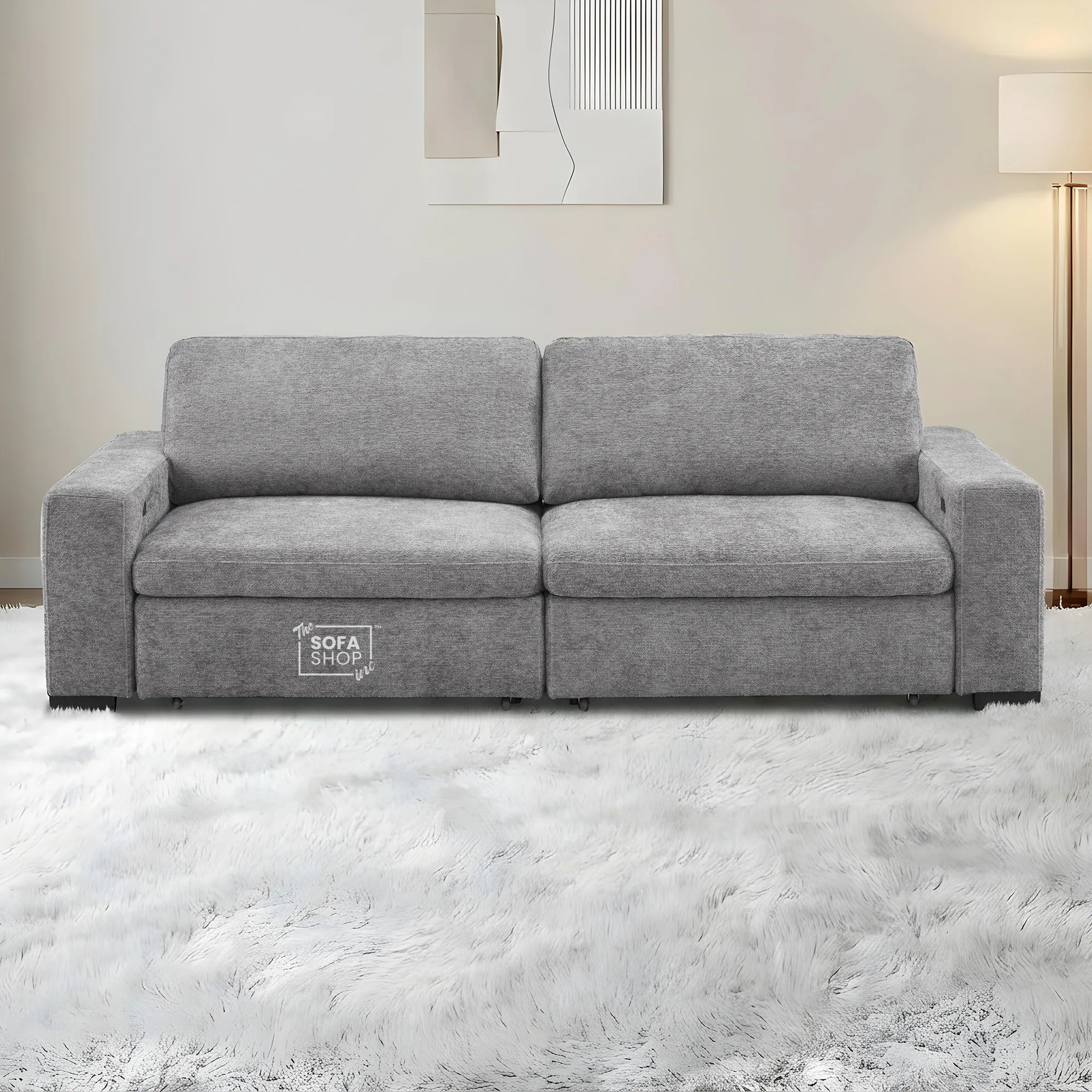 3 Seater Fabric Extendable Electric Sofa Bed | Power Sliding Couch With USB+C Charging | Grey Chenille Fabric | Home Theatre Seating & Comfort Headrests | Palma | The Sofa Shop - Image 5