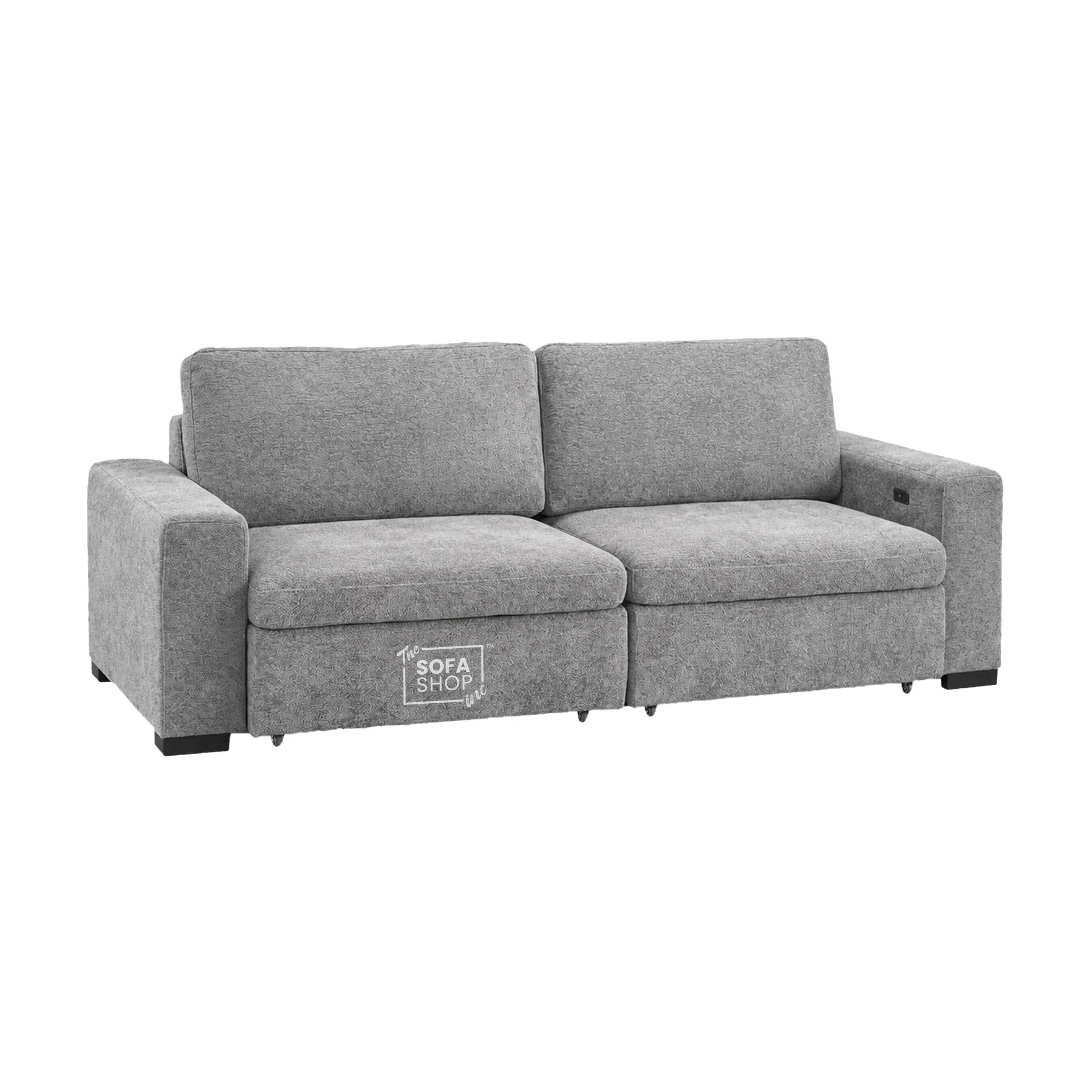 3 Seater Fabric Extendable Electric Sofa Bed | Power Sliding Couch With USB+C Charging | Grey Chenille Fabric | Home Theatre Seating & Comfort Headrests | Palma | The Sofa Shop - Image 9