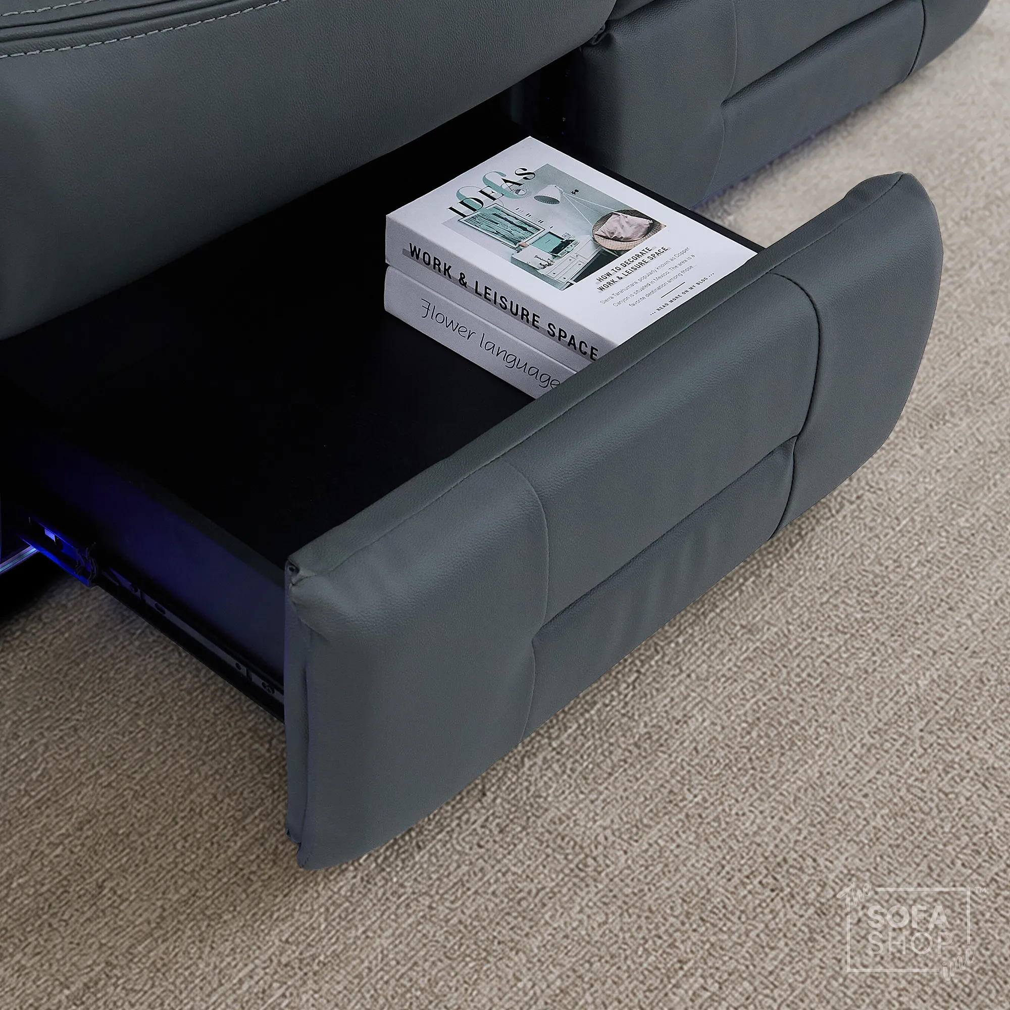 3 Seater Cinema Sofa in Grey Genuine Leather | Hi-Tech Couch with Power Recline + Power Headrests + Wireless Charging + Bluetooth Speakers | Sicily | The Sofa Shop - Image 17