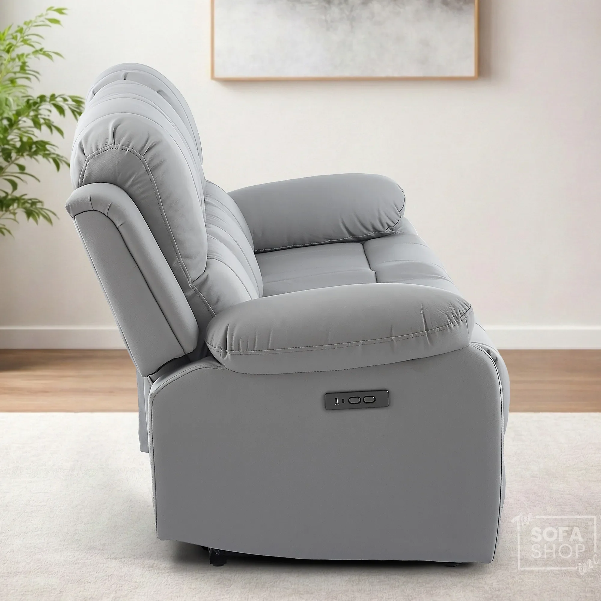 3 Seater Electric Recliner Sofa In Light Grey Real Leather | Power Recliner With Drop-Down Table & USB+C Charging | Comfortable & Family-Friendly Sofa | Trento | The Sofa Shop - Image 8