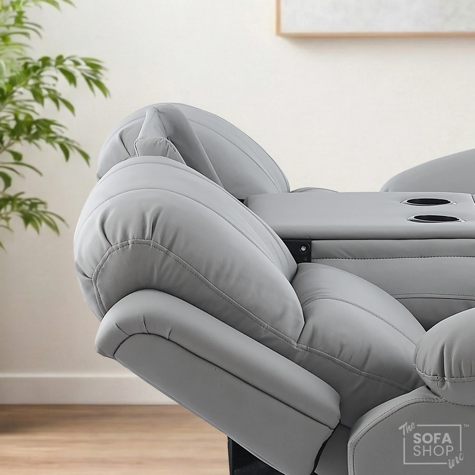 3 Seater Electric Recliner Sofa In Light Grey Real Leather | Power Recliner With Drop-Down Table & USB+C Charging | Comfortable & Family-Friendly Sofa | Trento | The Sofa Shop - Image 9