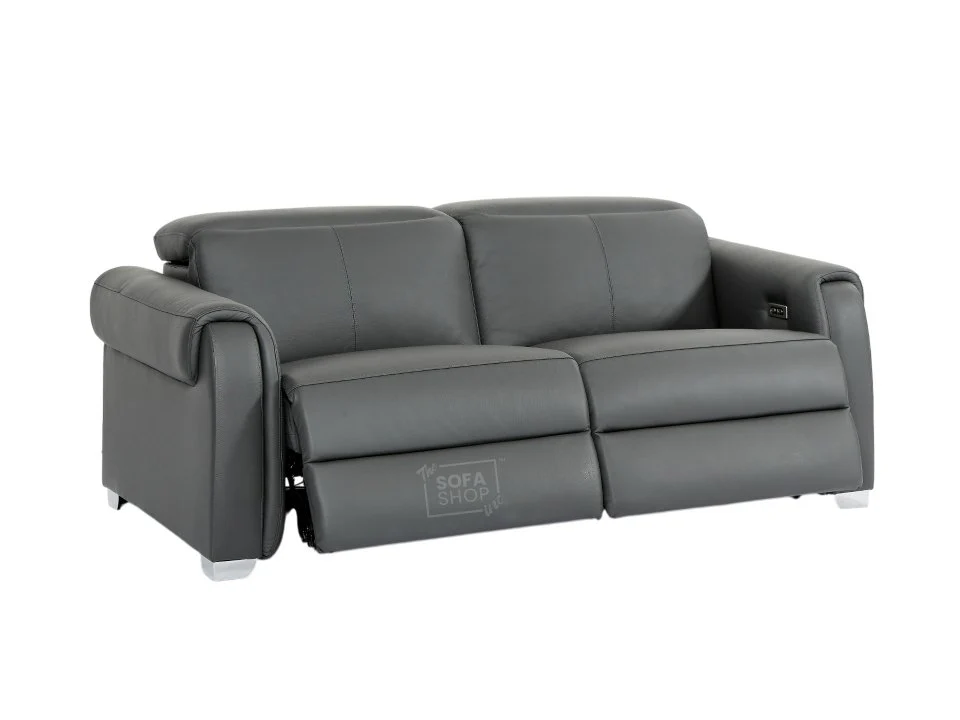 3 Seater Real Leather Recliner Sofa In Grey | Hi-Tech Sofa with Massage, USB Ports & Power Headrest | Turin - Image 10