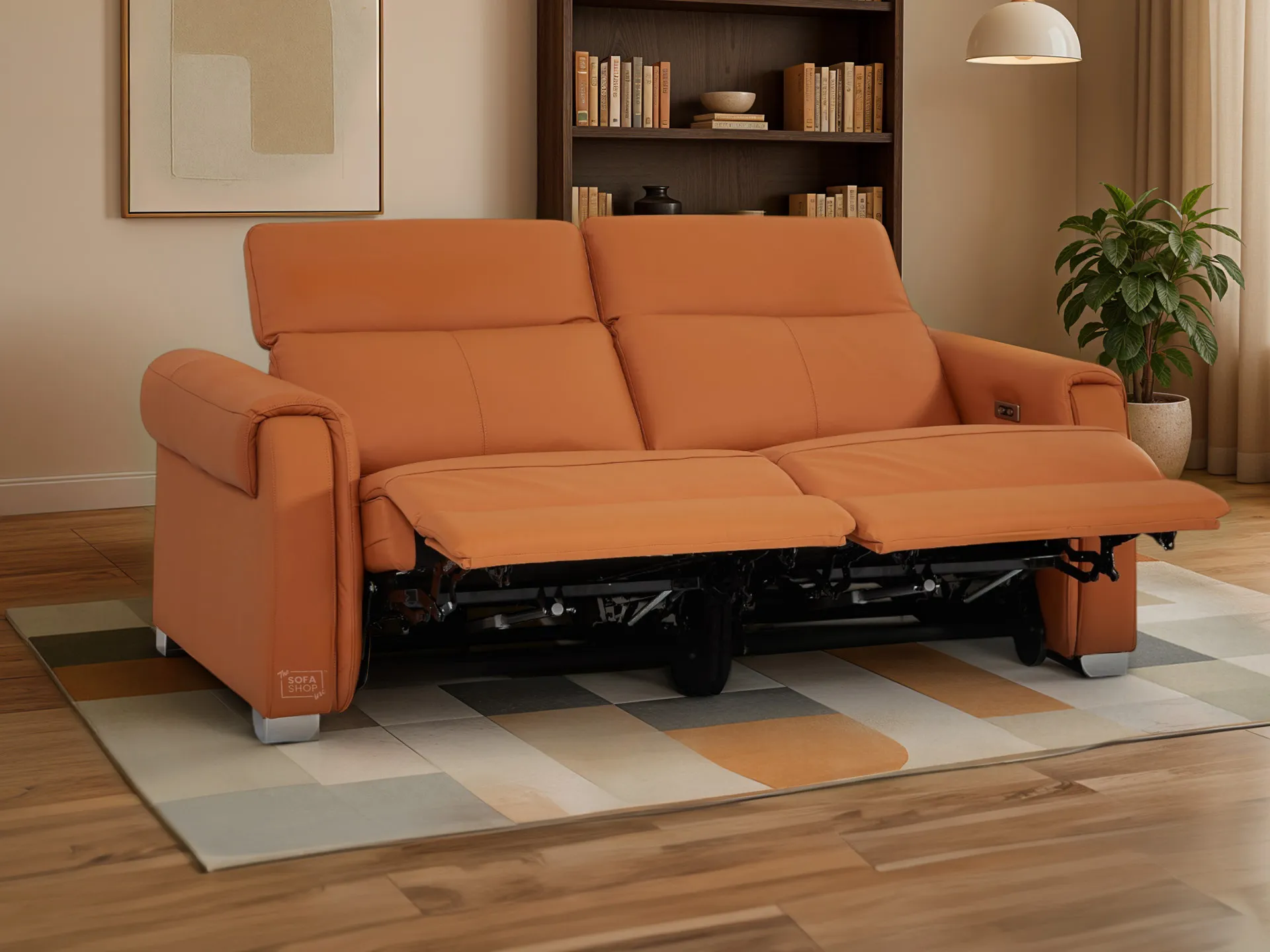 3 Seater Real Leather Recliner Sofa In Orange | Hi-Tech Sofa with Massage, USB Ports & Power Headrest | Turin | The Sofa Shop - Image 4