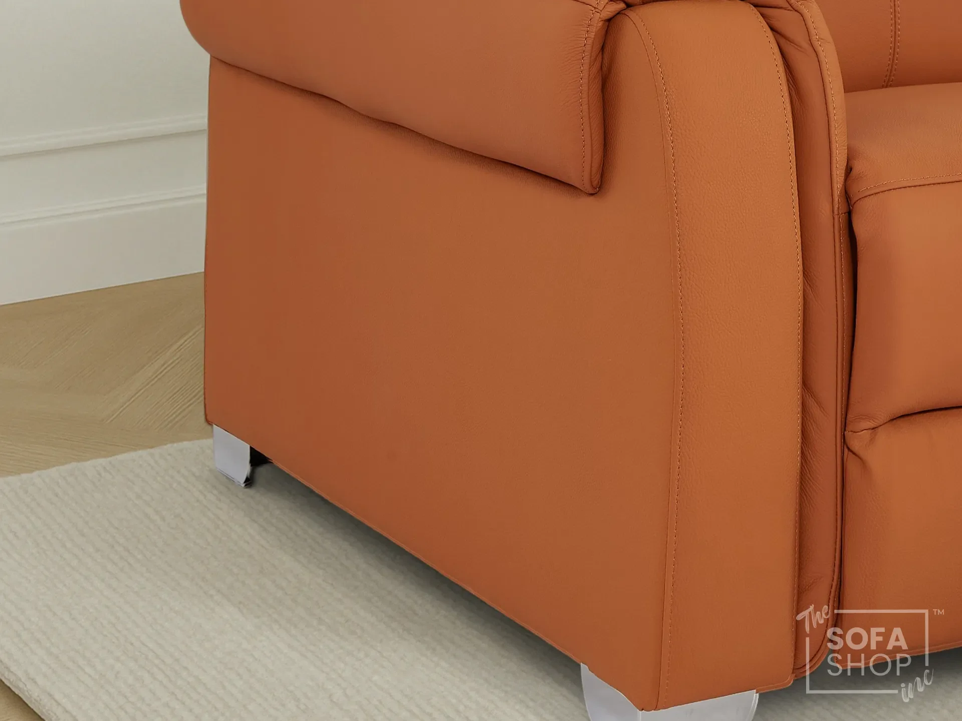 3 Seater Real Leather Recliner Sofa In Orange | Hi-Tech Sofa with Massage, USB Ports & Power Headrest | Turin | The Sofa Shop - Image 6