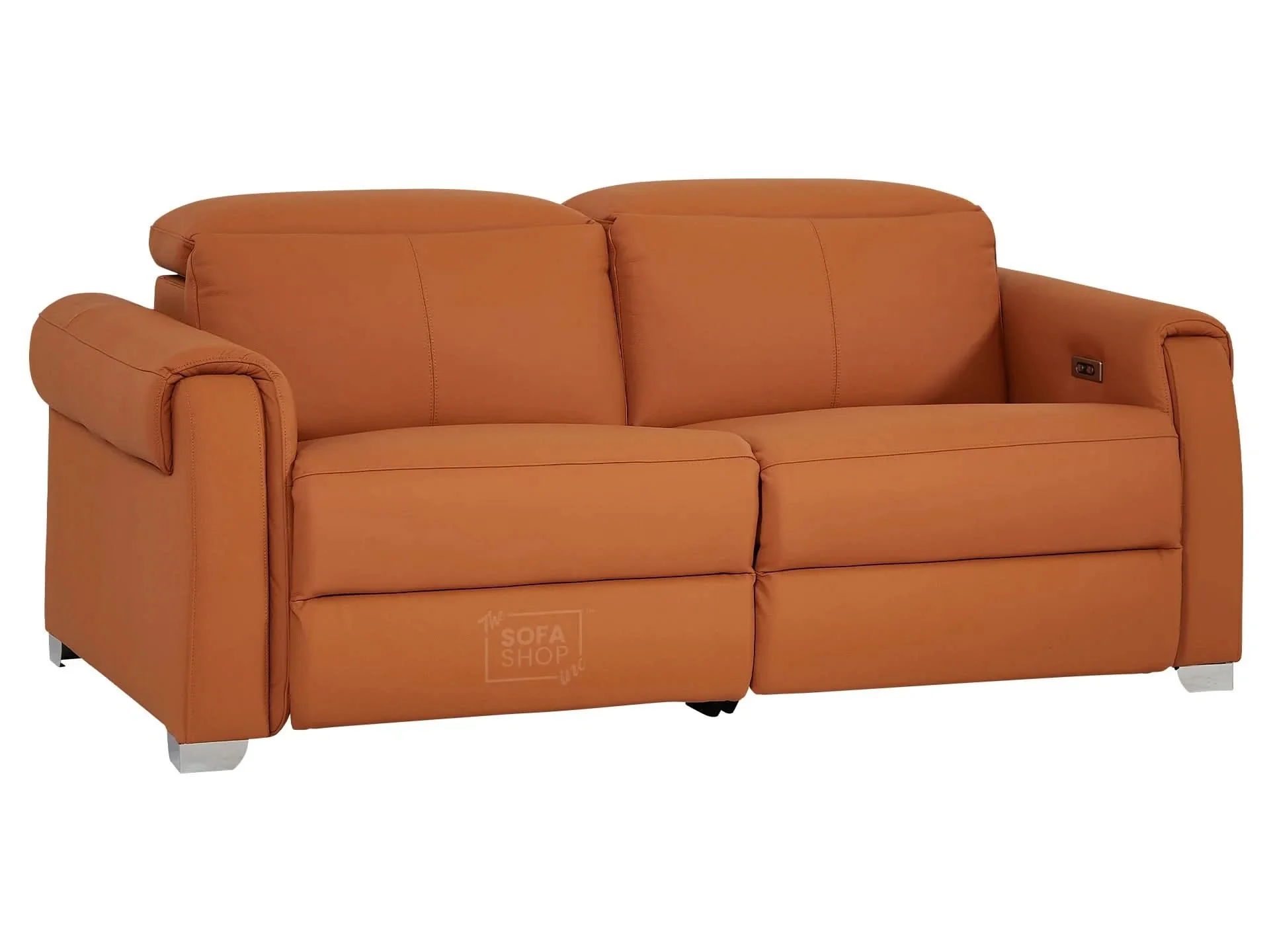 3 Seater Real Leather Recliner Sofa In Orange | Hi-Tech Sofa with Massage, USB Ports & Power Headrest | Turin | The Sofa Shop - Image 7