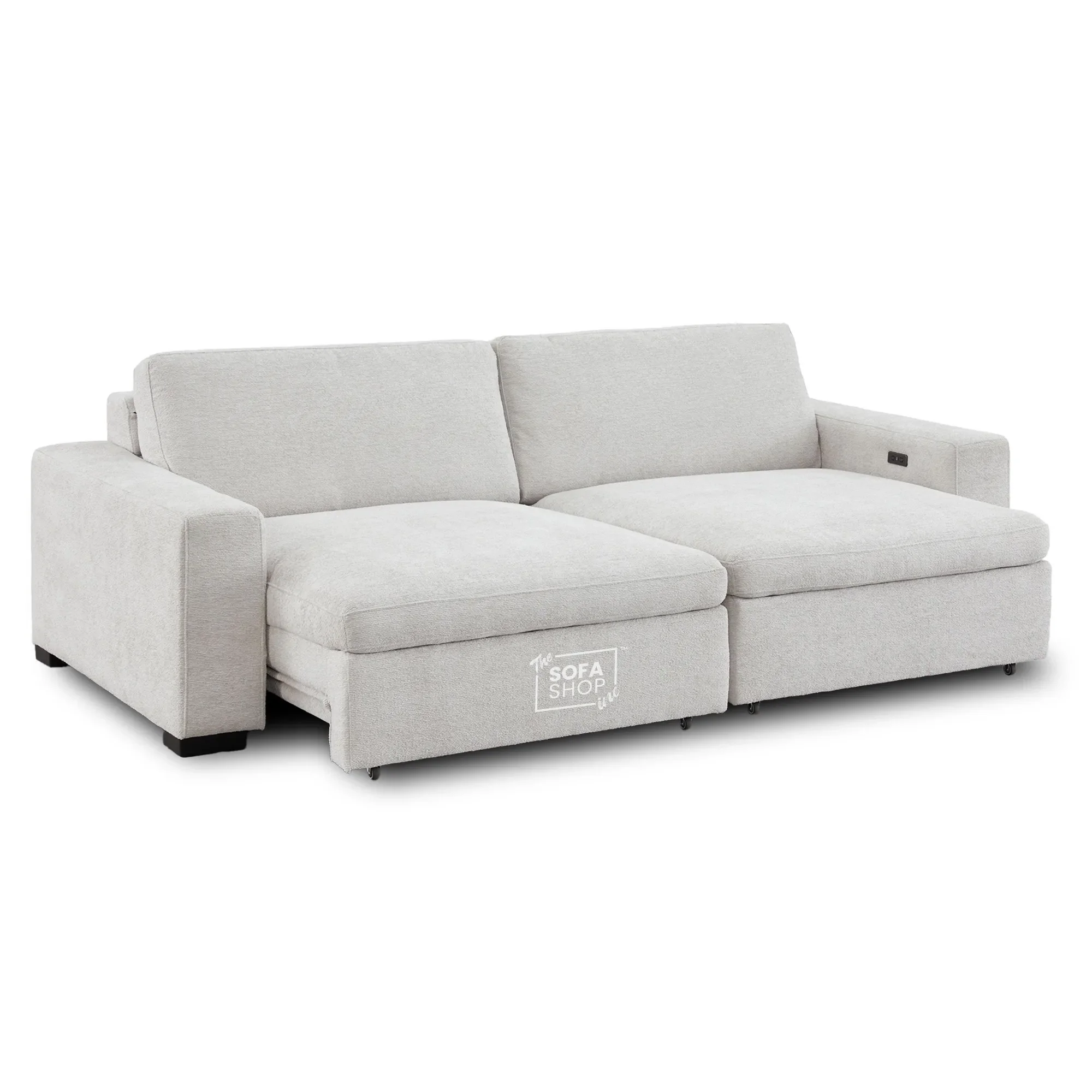 Palma 3 Seater Fabric Extendable Electric Sofa Bed | Power Sliding Couch with USB + USB-C Charging | Light Grey Chenille | Home Theatre Seating & Comfort Headrests | The Sofa Shop - Image 14
