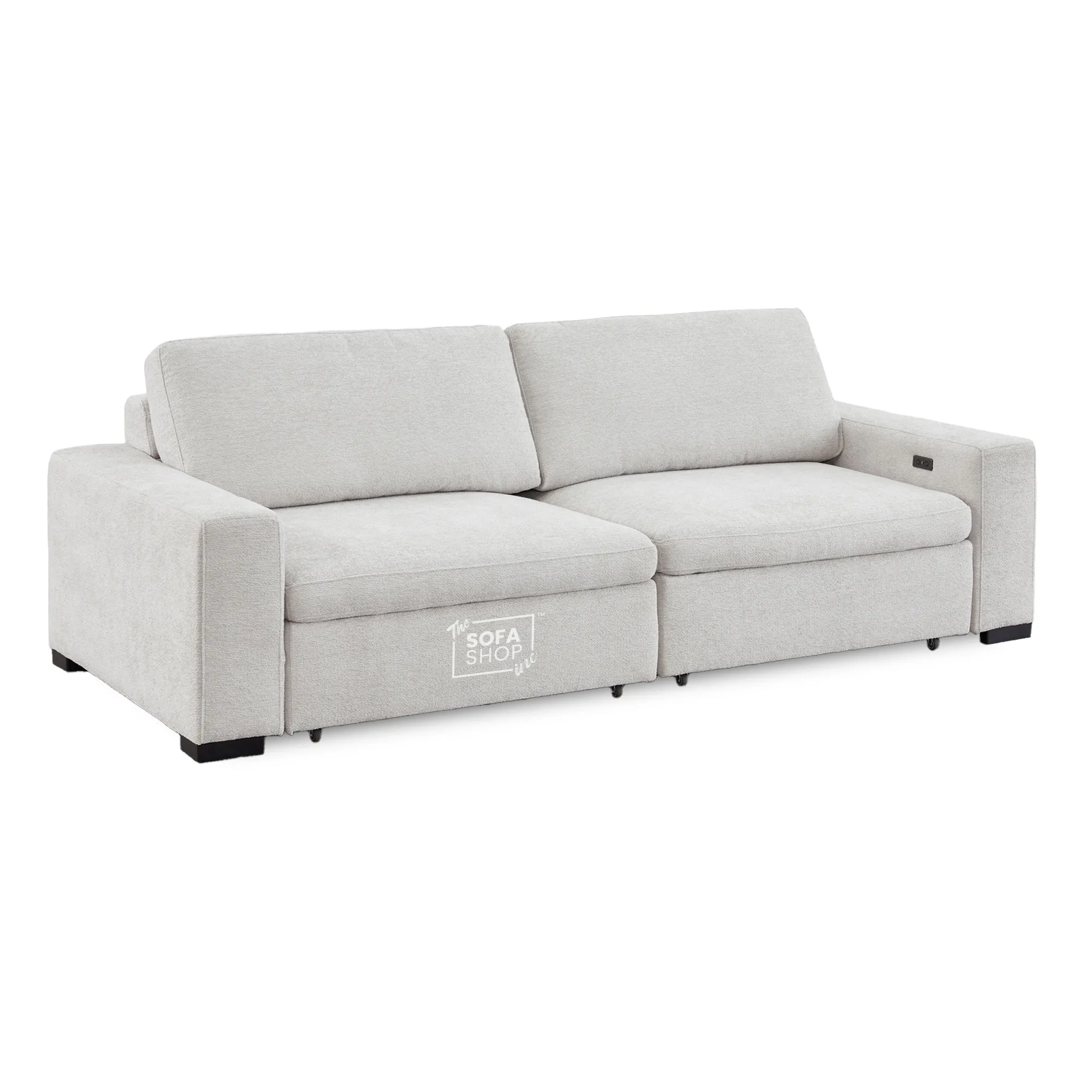 Palma 3 Seater Fabric Extendable Electric Sofa Bed | Power Sliding Couch with USB + USB-C Charging | Light Grey Chenille | Home Theatre Seating & Comfort Headrests | The Sofa Shop - Image 16