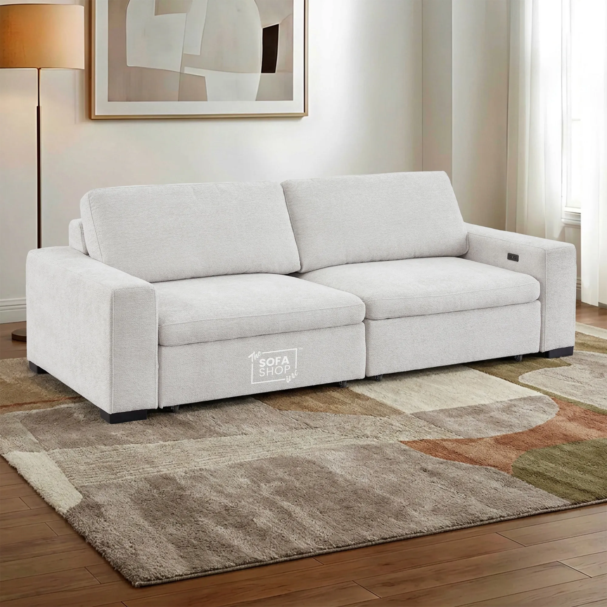 Palma 3 Seater Fabric Extendable Electric Sofa Bed | Power Sliding Couch with USB + USB-C Charging | Light Grey Chenille | Home Theatre Seating & Comfort Headrests | The Sofa Shop - Image 3