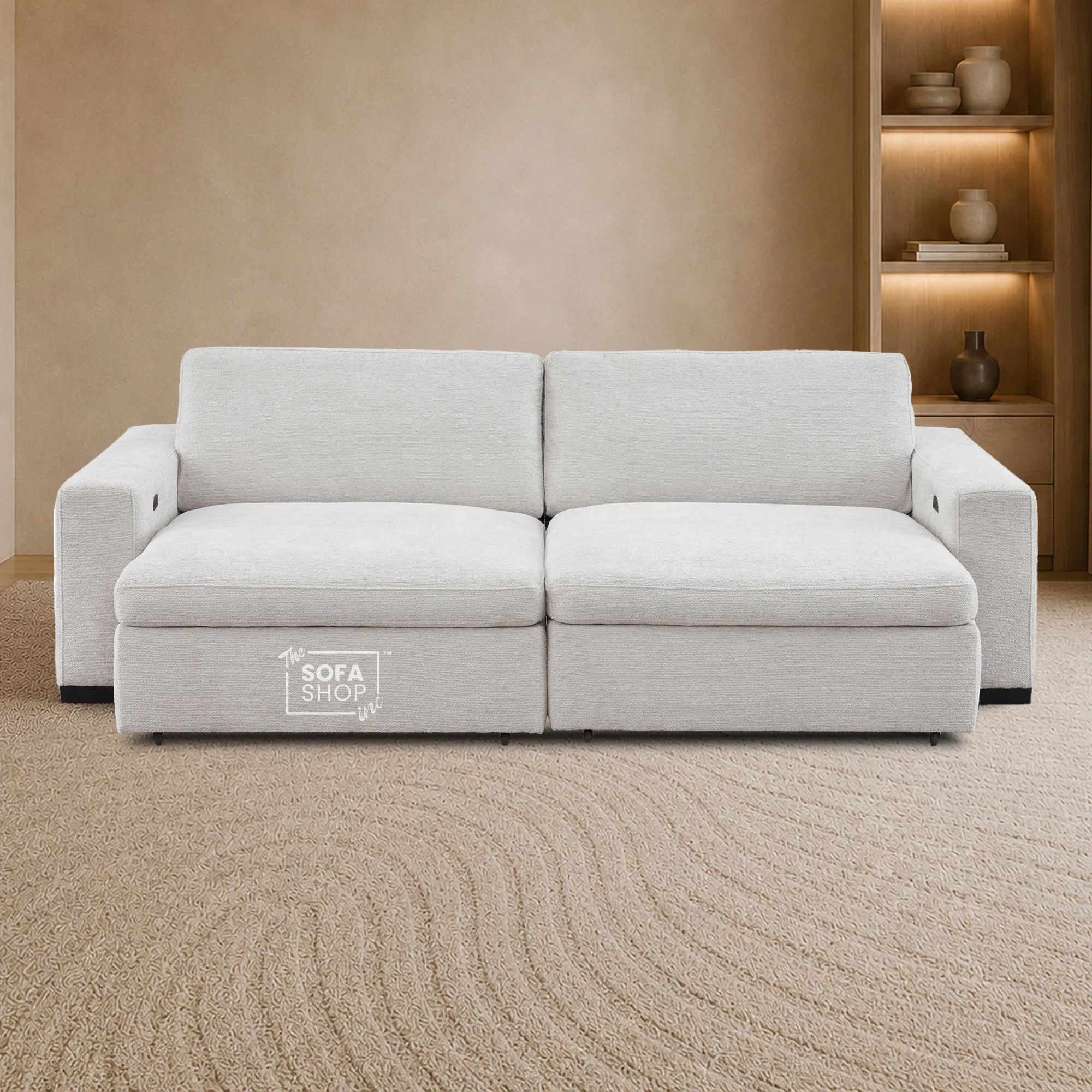 Palma 3 Seater Fabric Extendable Electric Sofa Bed | Power Sliding Couch with USB + USB-C Charging | Light Grey Chenille | Home Theatre Seating & Comfort Headrests | The Sofa Shop - Image 4