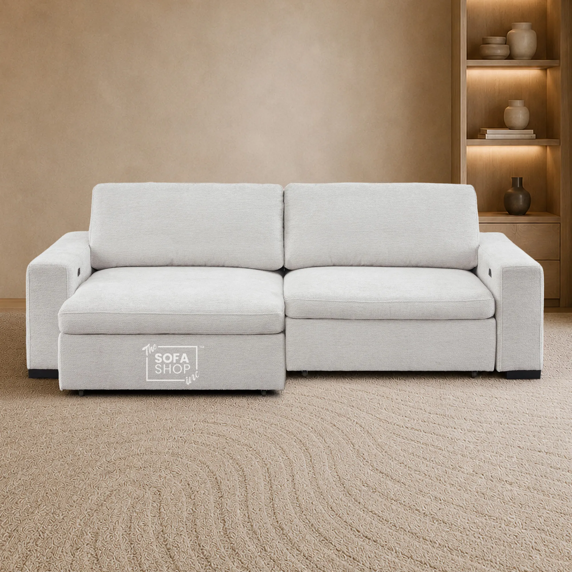 Palma 3 Seater Fabric Extendable Electric Sofa Bed | Power Sliding Couch with USB + USB-C Charging | Light Grey Chenille | Home Theatre Seating & Comfort Headrests | The Sofa Shop - Image 5