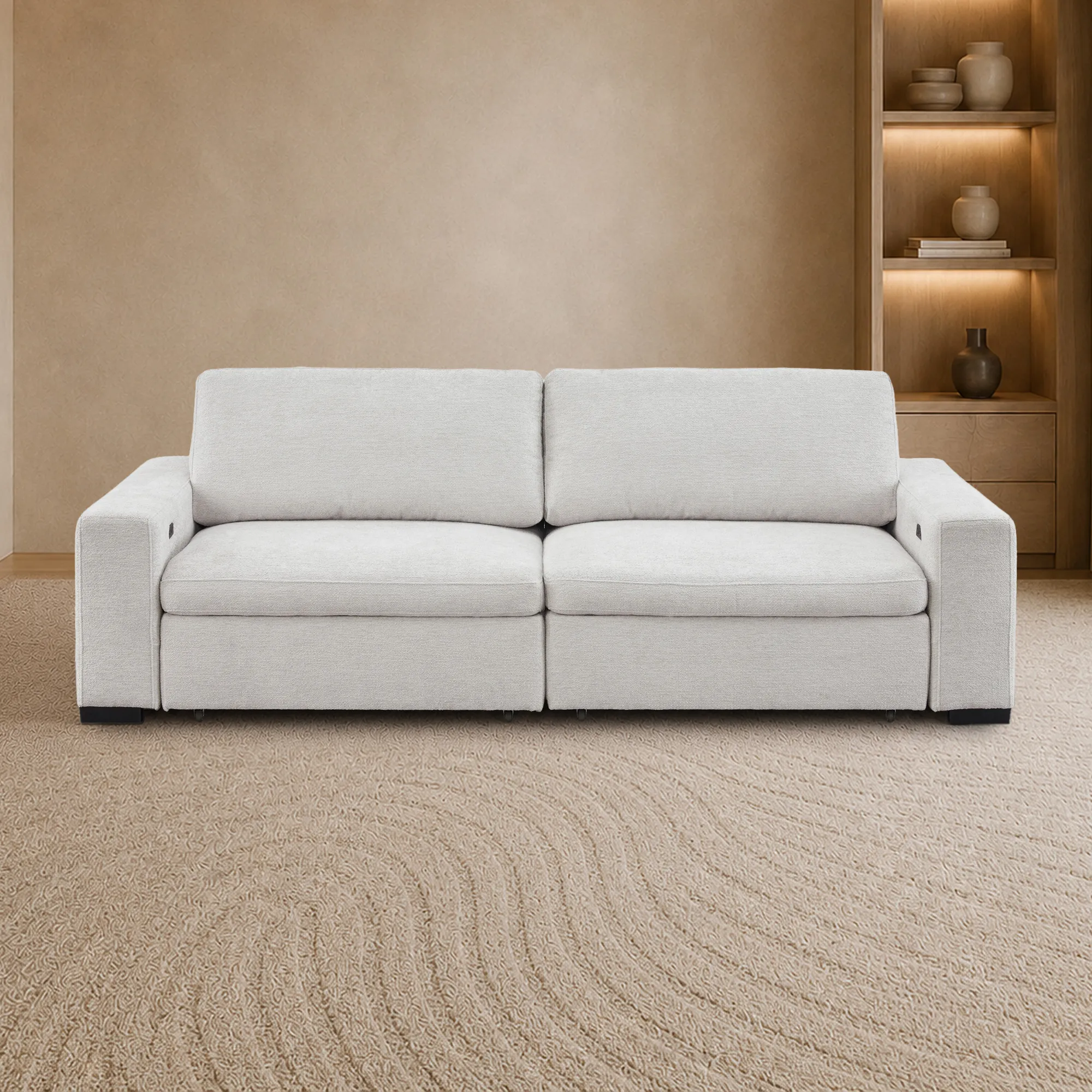 Palma 3 Seater Fabric Extendable Electric Sofa Bed | Power Sliding Couch with USB + USB-C Charging | Light Grey Chenille | Home Theatre Seating & Comfort Headrests | The Sofa Shop - Image 6