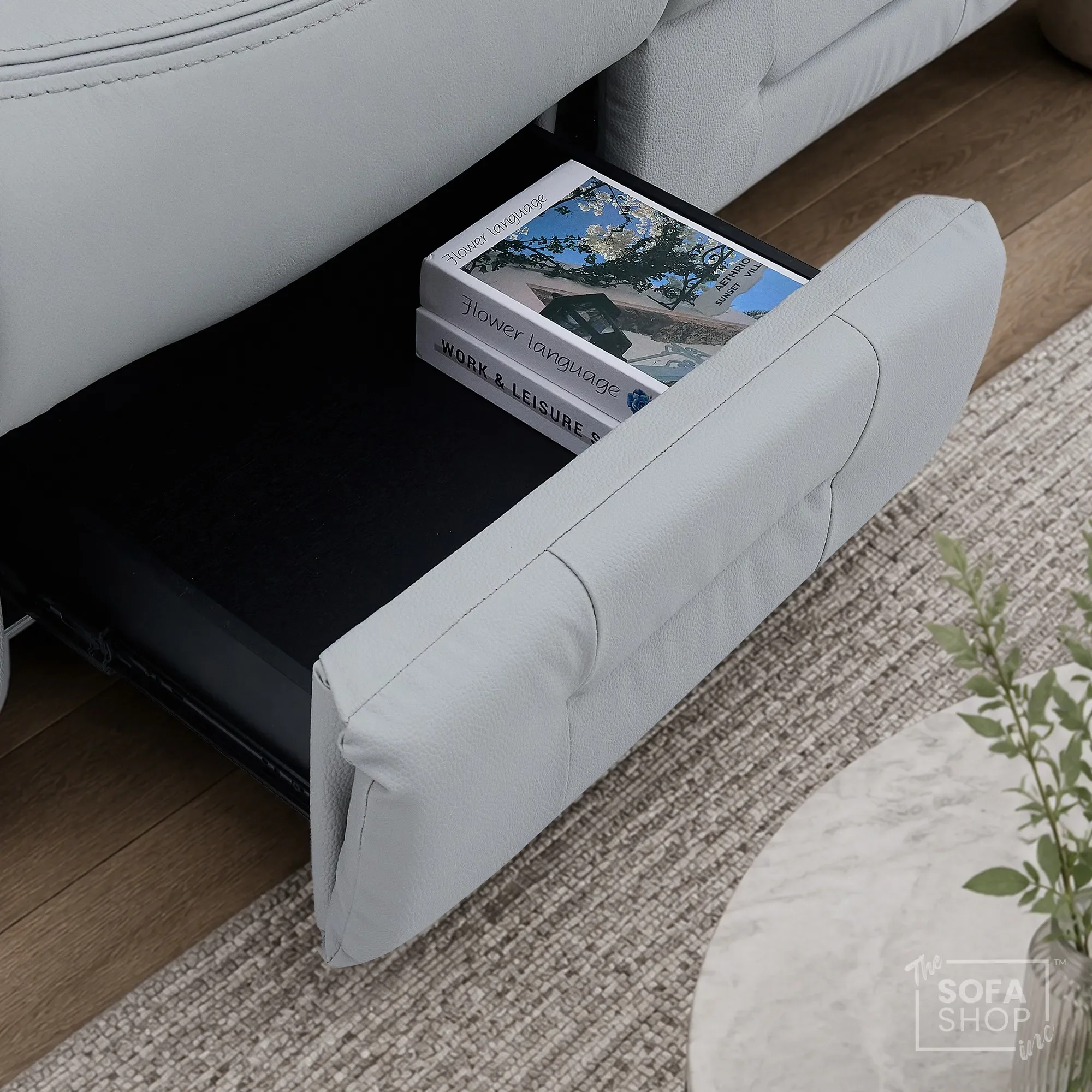 3 Seater Cinema Sofa in Light Grey Genuine Leather | Hi-Tech Couch with Power Recline + Power Headrests + Wireless Charging + Speakers | Sicily | The Sofa Shop - Image 17