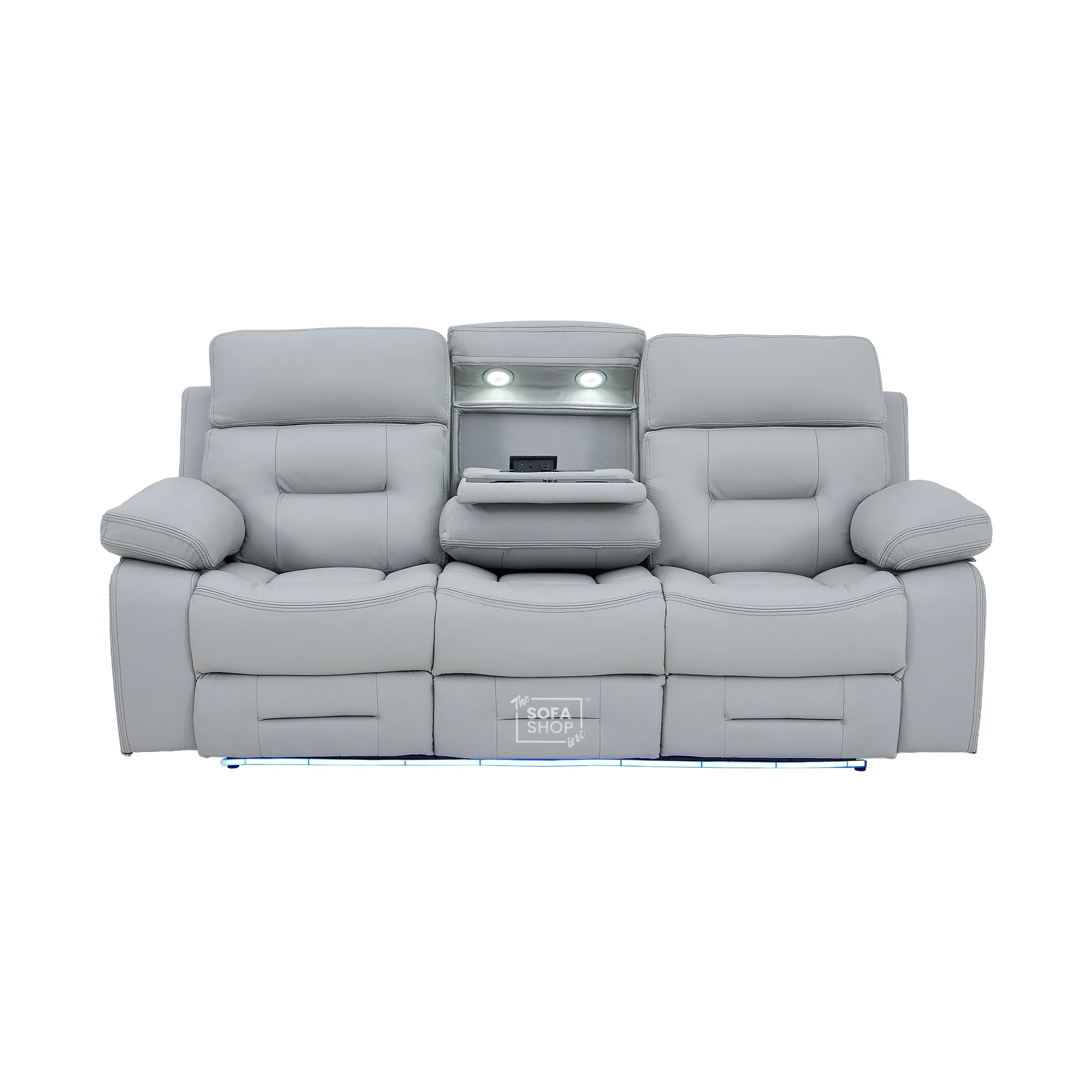 3 Seater Cinema Sofa in Light Grey Genuine Leather | Hi-Tech Couch with Power Recline + Power Headrests + Wireless Charging + Speakers | Sicily | The Sofa Shop - Image 19