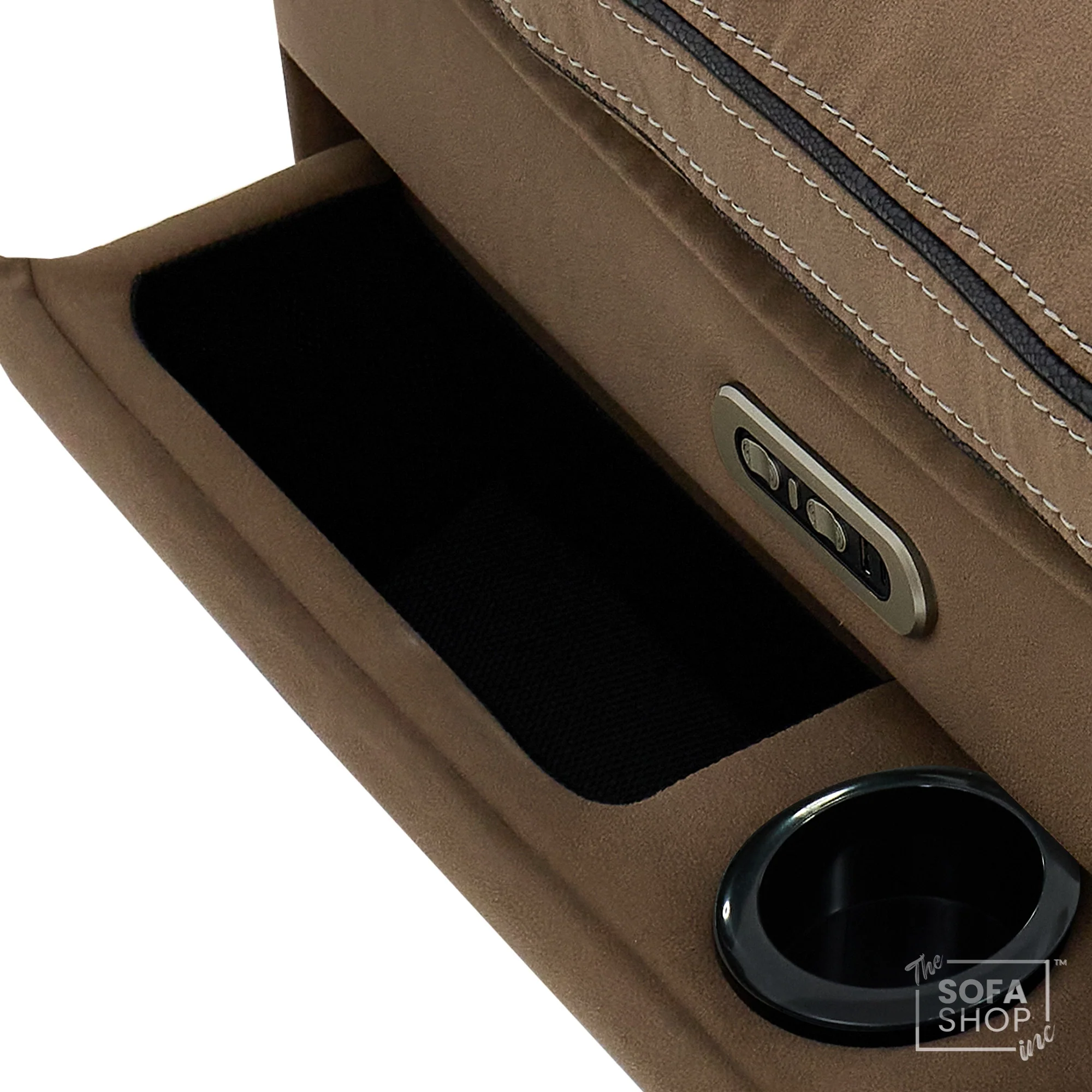 3 Seater Electric Recliner Cinema Sofa in Mocha Brown Fabric | Hi-Tech Sofa With Massage, Heat, Fold-Down Table, Bluetooth Speakers, LED Lights & Power Headrest | Tuscany | The Sofa Shop - Image 19