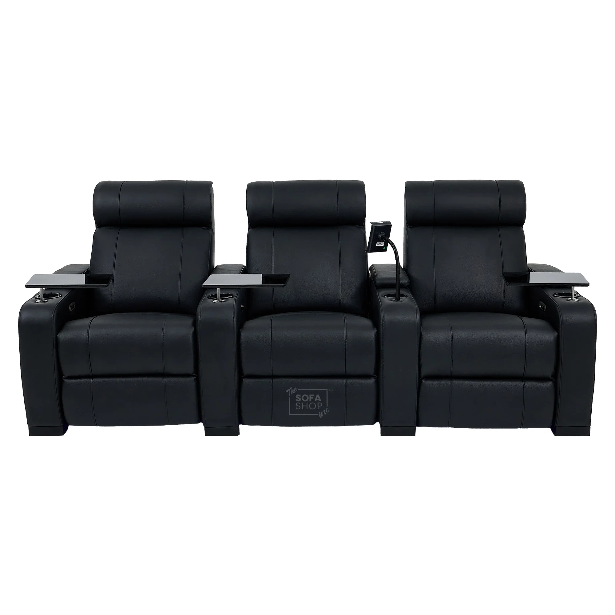 3 Seater Black Real Leather Power Recline Cinema Sofa | Hi-Tech Sofa With Vibration Massage, Heated Lumbar & Cooler Cup Holders | Rimini | The Sofa Shop - Image 16