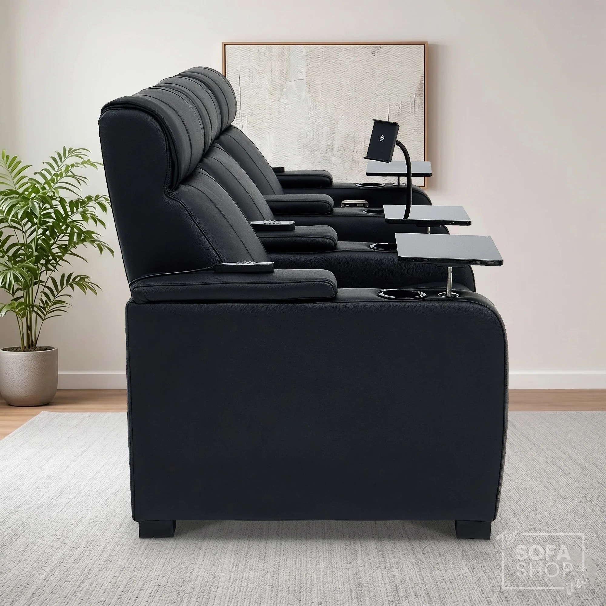 3 Seater Black Real Leather Power Recline Cinema Sofa | Hi-Tech Sofa With Vibration Massage, Heated Lumbar & Cooler Cup Holders | Rimini | The Sofa Shop - Image 6