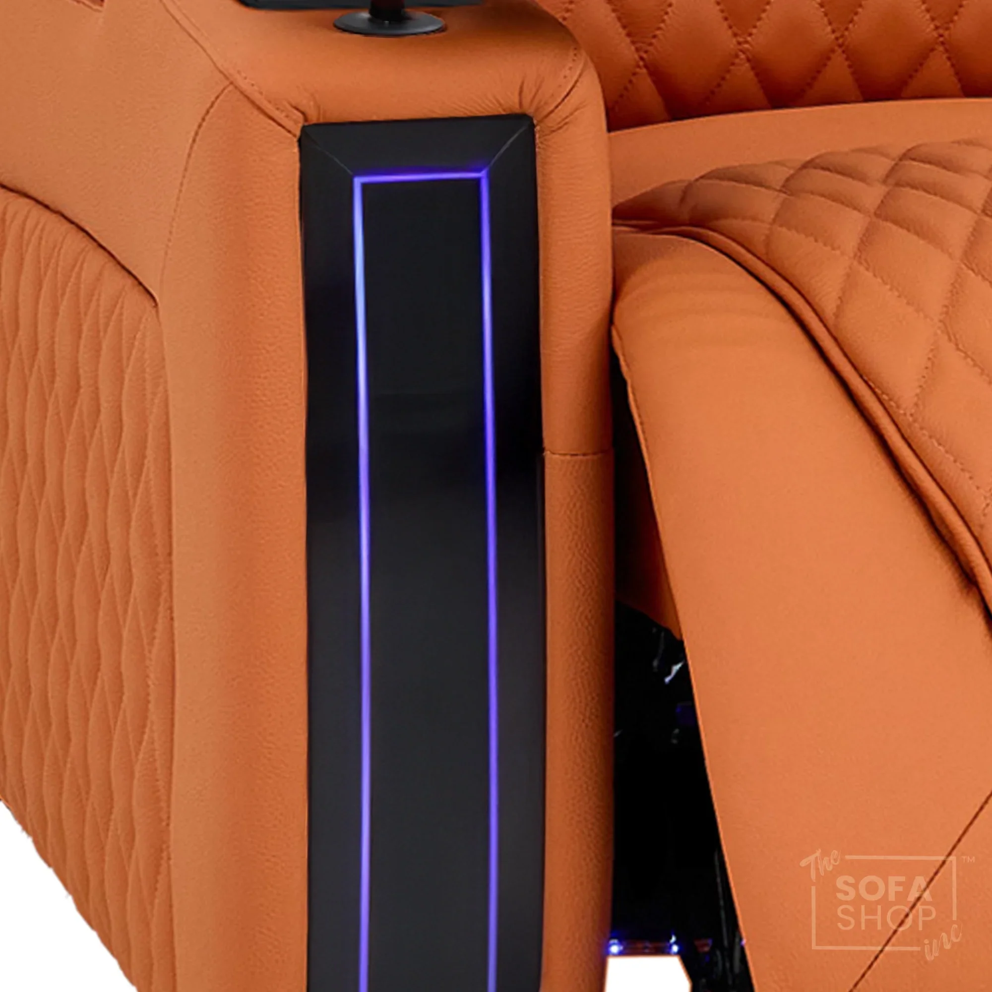 3 Seater Real Leather Electric Recliner Cinema Sofa in Orange | Hi-Tech Couch With Power Lumbar, Wireless Charging, USB+C, Cooling & Heating Cupholders | Assisi | The Sofa Shop - Image 15