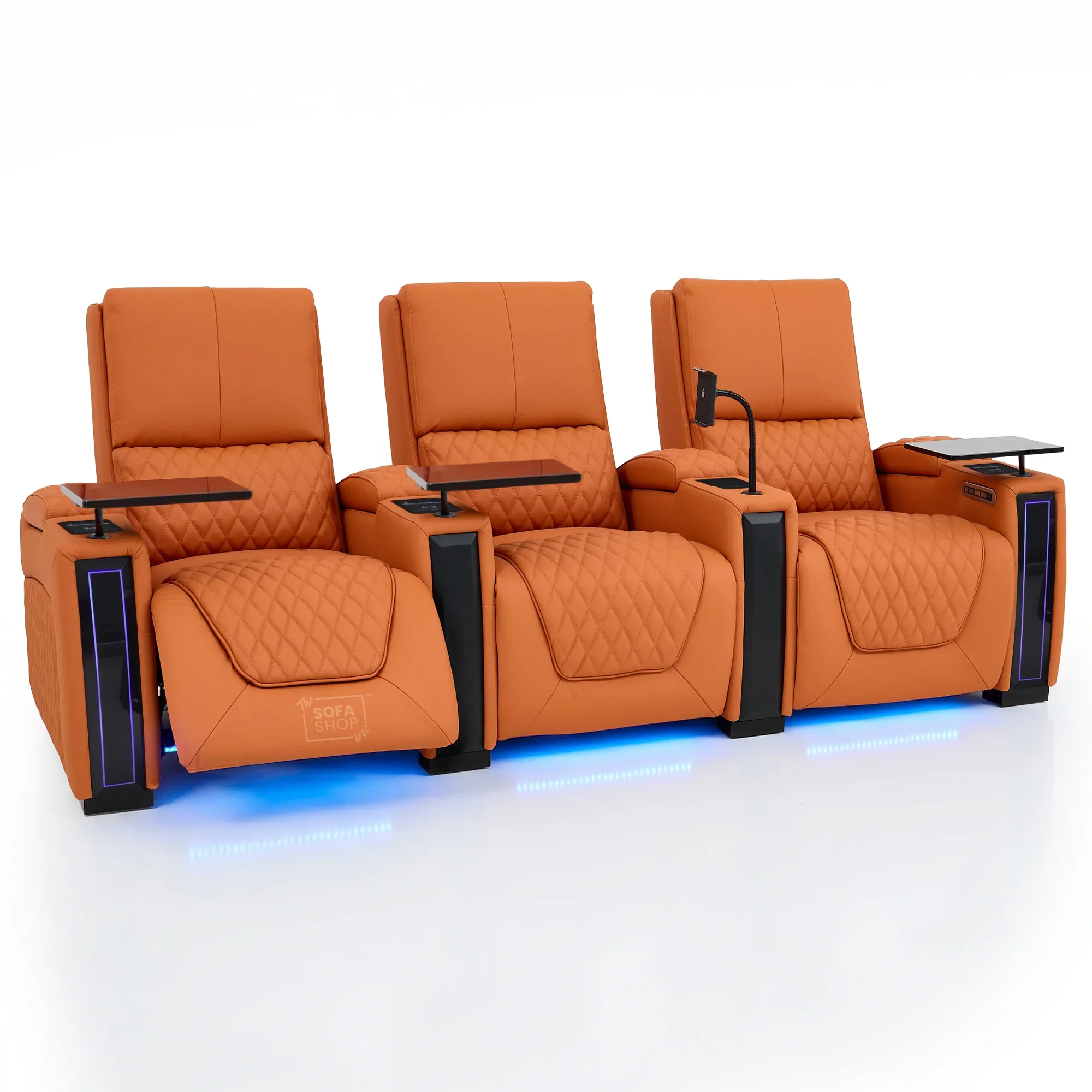 3 Seater Real Leather Electric Recliner Cinema Sofa in Orange | Hi-Tech Couch With Power Lumbar, Wireless Charging, USB+C, Cooling & Heating Cupholders | Assisi | The Sofa Shop - Image 18