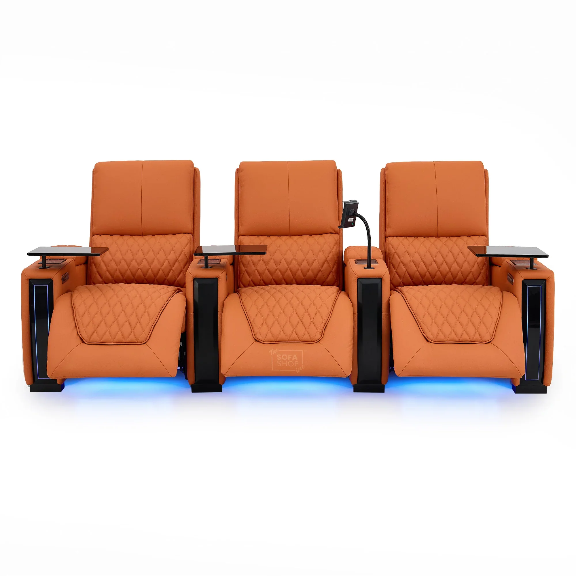 3 Seater Real Leather Electric Recliner Cinema Sofa in Orange | Hi-Tech Couch With Power Lumbar, Wireless Charging, USB+C, Cooling & Heating Cupholders | Assisi | The Sofa Shop - Image 19