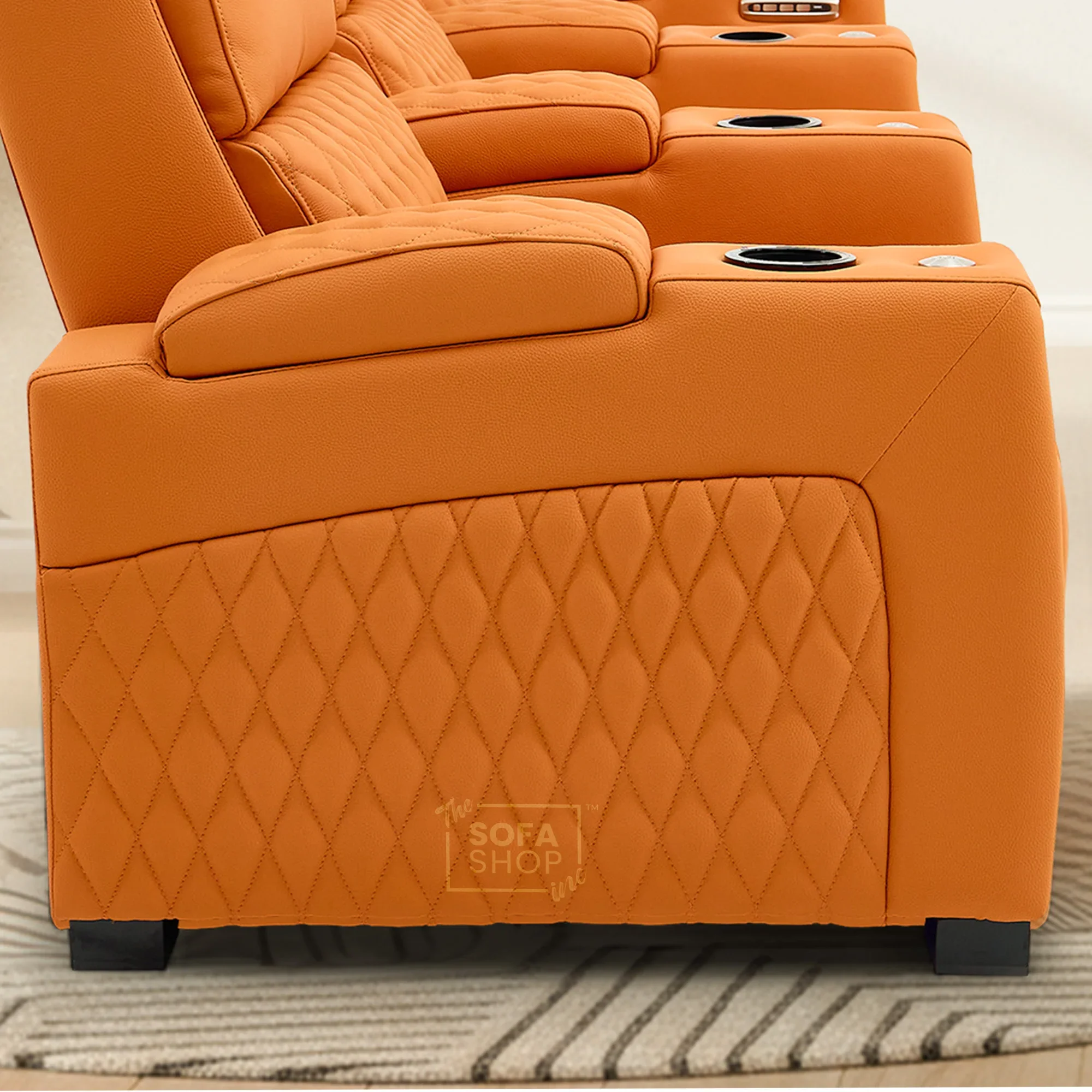 3 Seater Cinema Sofa in Orange Real Leather | Luxury Theatre & Home Cinema Seating | Electric Recliner With 3 Power Recliners, Power Lumbar & Cooling Cup Holders | Assisi | The Sofa Shop - Image 14