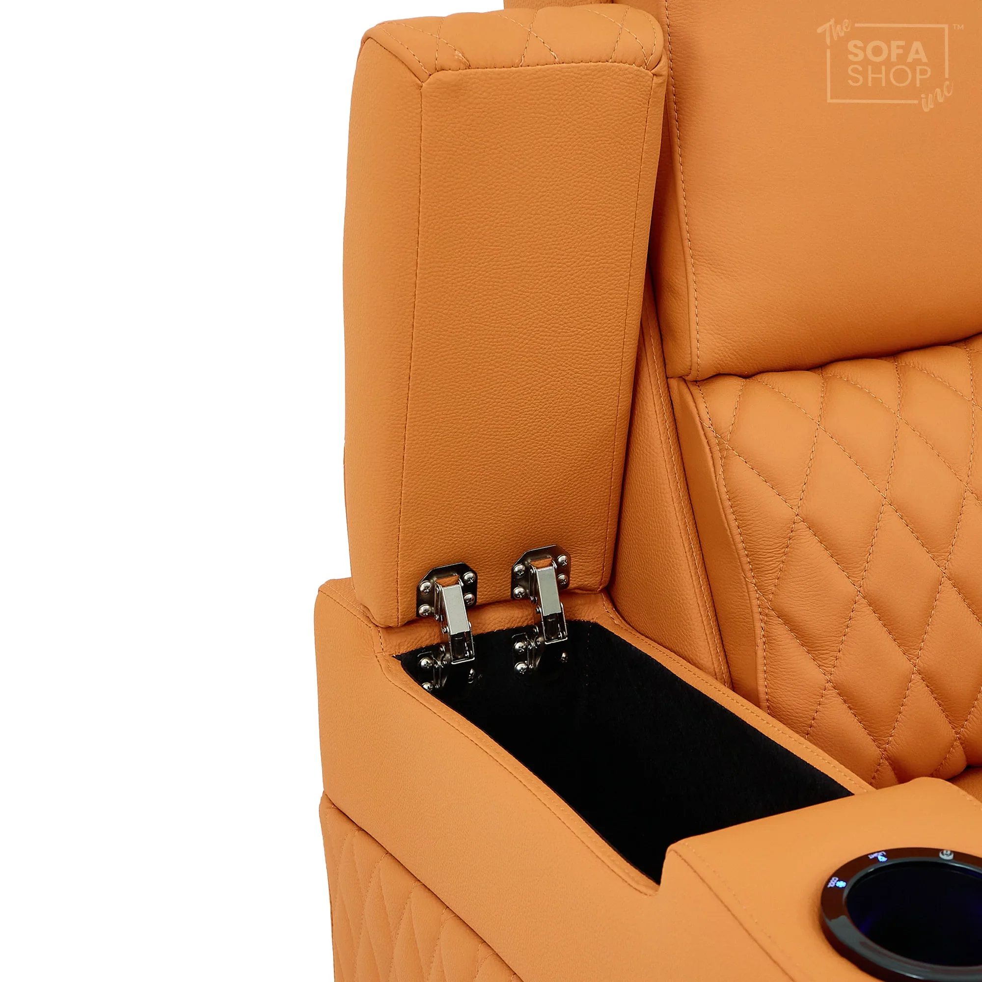 3 Seater Cinema Sofa in Orange Real Leather | Luxury Theatre & Home Cinema Seating | Electric Recliner With 3 Power Recliners, Power Lumbar & Cooling Cup Holders | Assisi | The Sofa Shop - Image 15