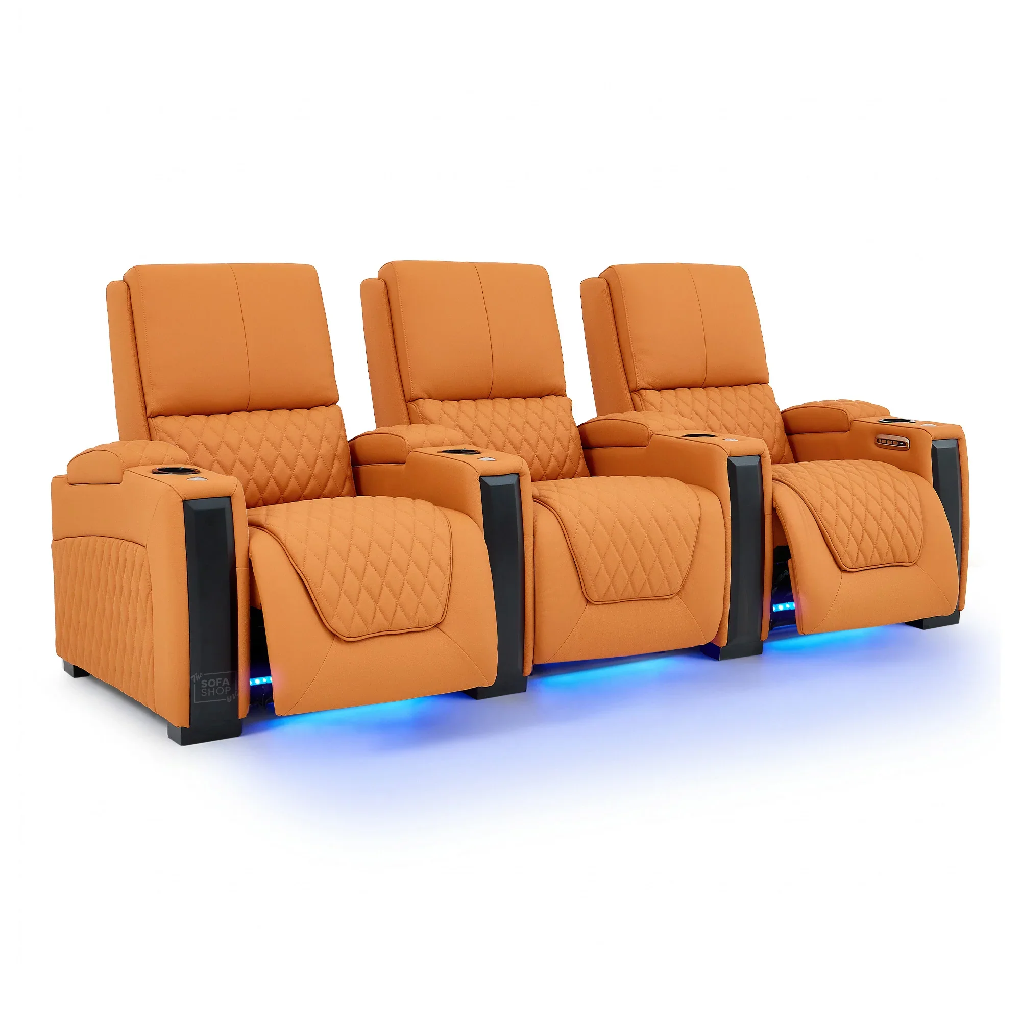 3 Seater Cinema Sofa in Orange Real Leather | Luxury Theatre & Home Cinema Seating | Electric Recliner With 3 Power Recliners, Power Lumbar & Cooling Cup Holders | Assisi | The Sofa Shop - Image 16
