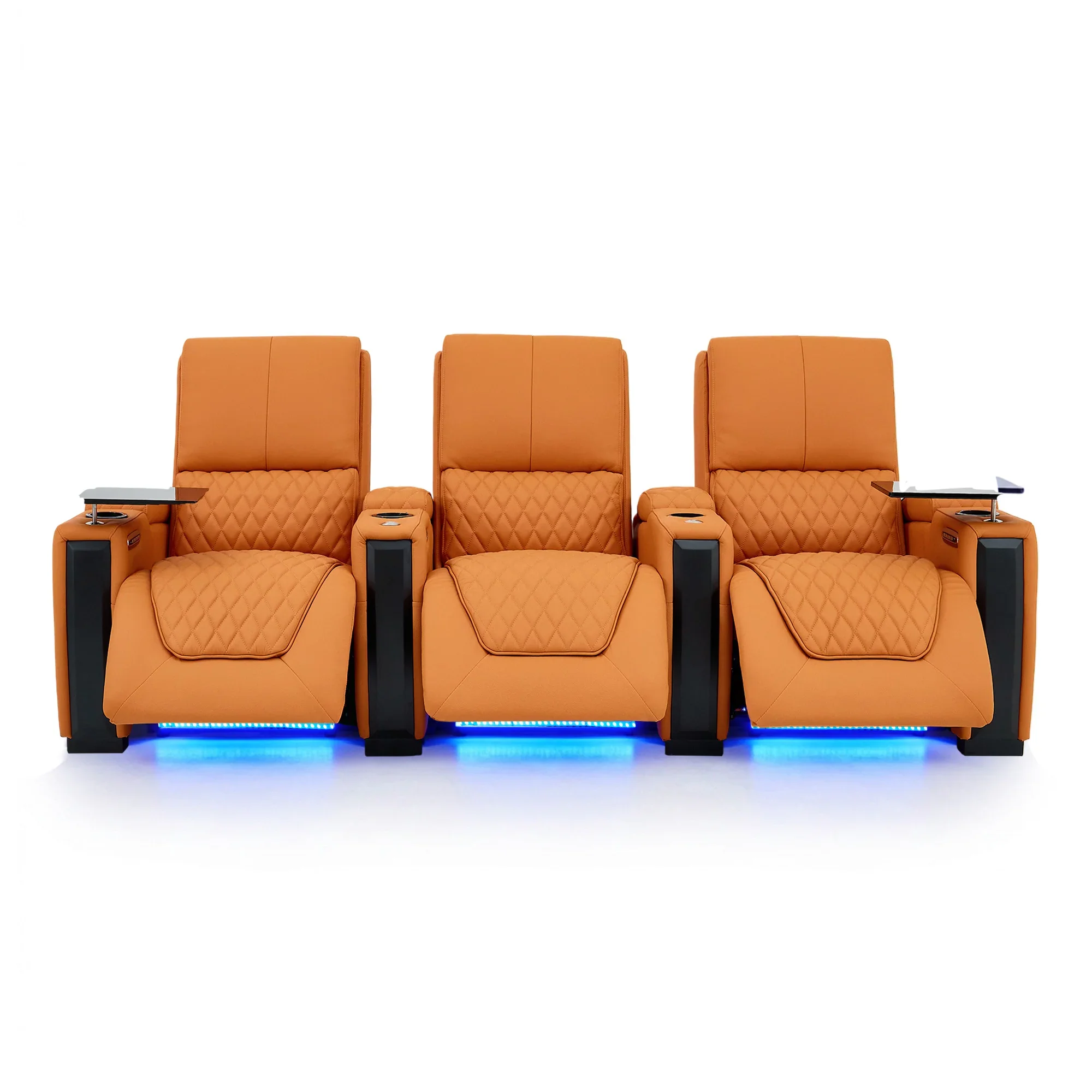 3 Seater Cinema Sofa in Orange Real Leather | Luxury Theatre & Home Cinema Seating | Electric Recliner With 3 Power Recliners, Power Lumbar & Cooling Cup Holders | Assisi | The Sofa Shop - Image 17