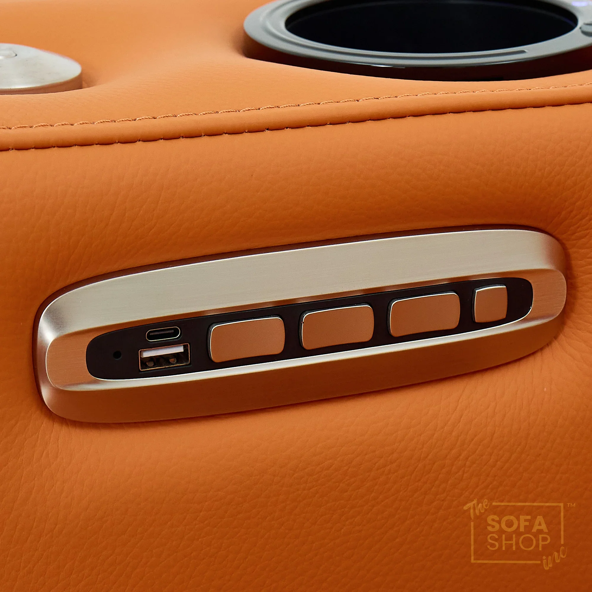 3 Seater Cinema Sofa in Orange Real Leather | Luxury Theatre & Home Cinema Seating | Electric Recliner With 3 Power Recliners, Power Lumbar & Cooling Cup Holders | Assisi | The Sofa Shop - Image 4