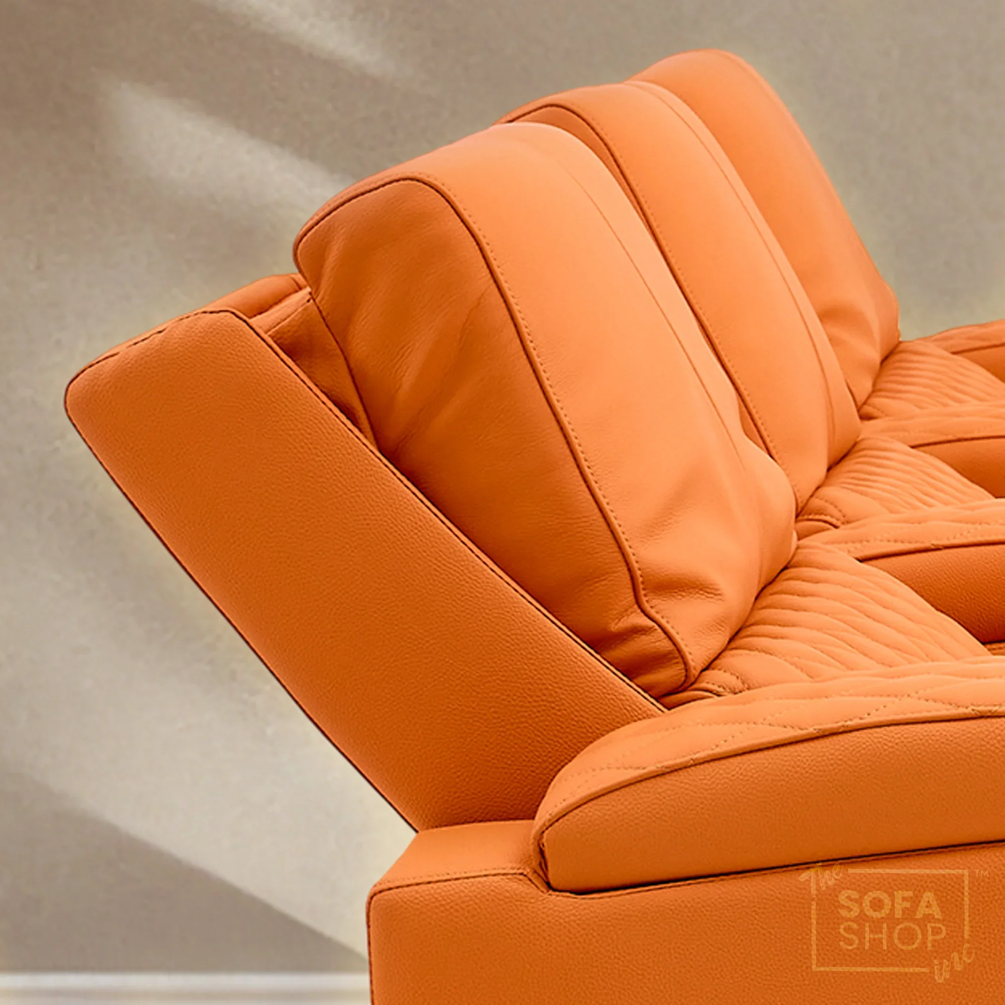 3 Seater Cinema Sofa in Orange Real Leather | Luxury Theatre & Home Cinema Seating | Electric Recliner With 3 Power Recliners, Power Lumbar & Cooling Cup Holders | Assisi | The Sofa Shop - Image 5