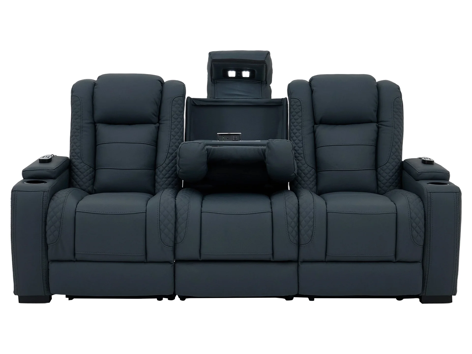 3 Seater Real Leather Electric Recliner Cinema Sofa in Blue | Massage, Power Headrest & USB-C | Napoli | The Sofa Shop - Image 15