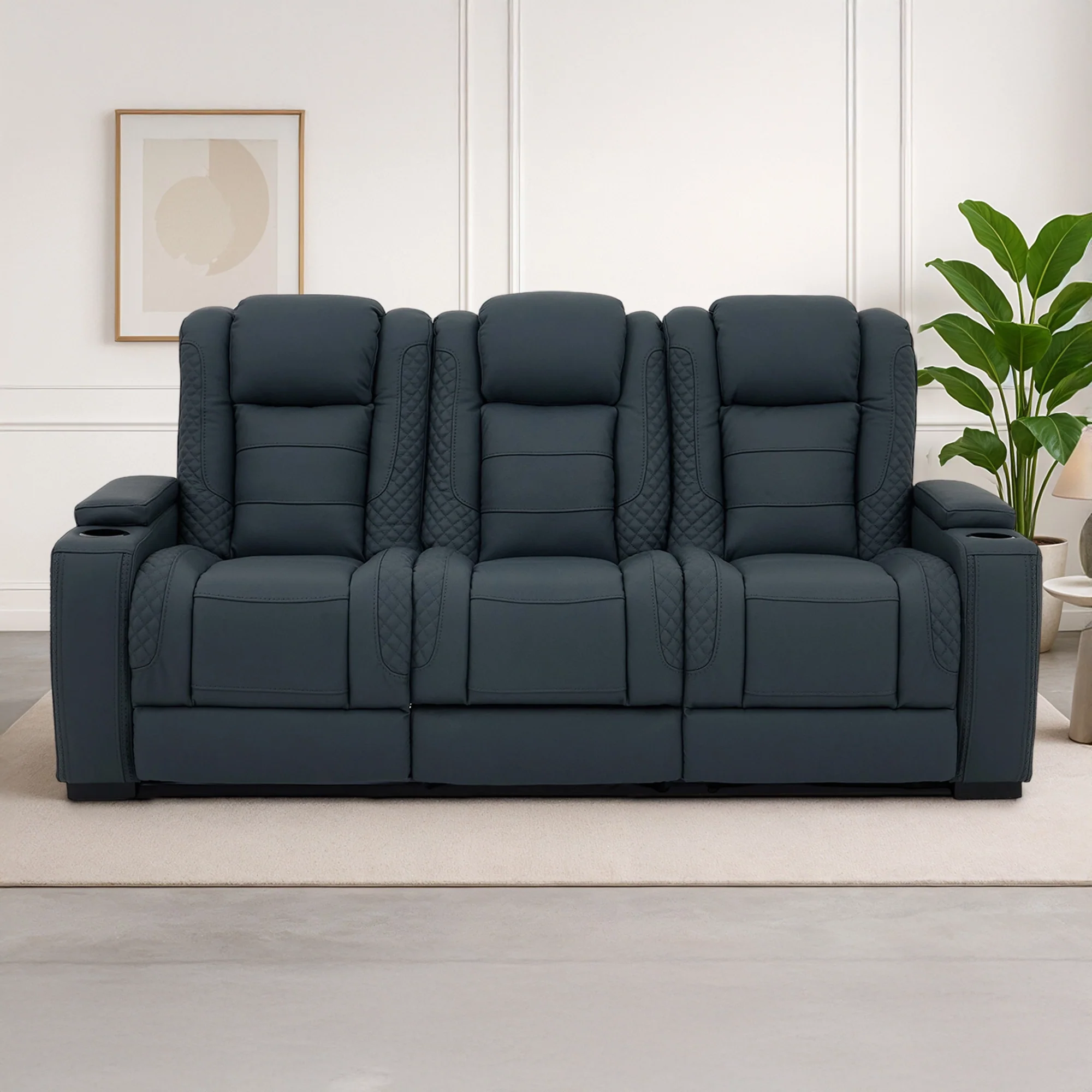 3 Seater Real Leather Electric Recliner Cinema Sofa in Blue | Massage, Power Headrest & USB-C | Napoli | The Sofa Shop - Image 2