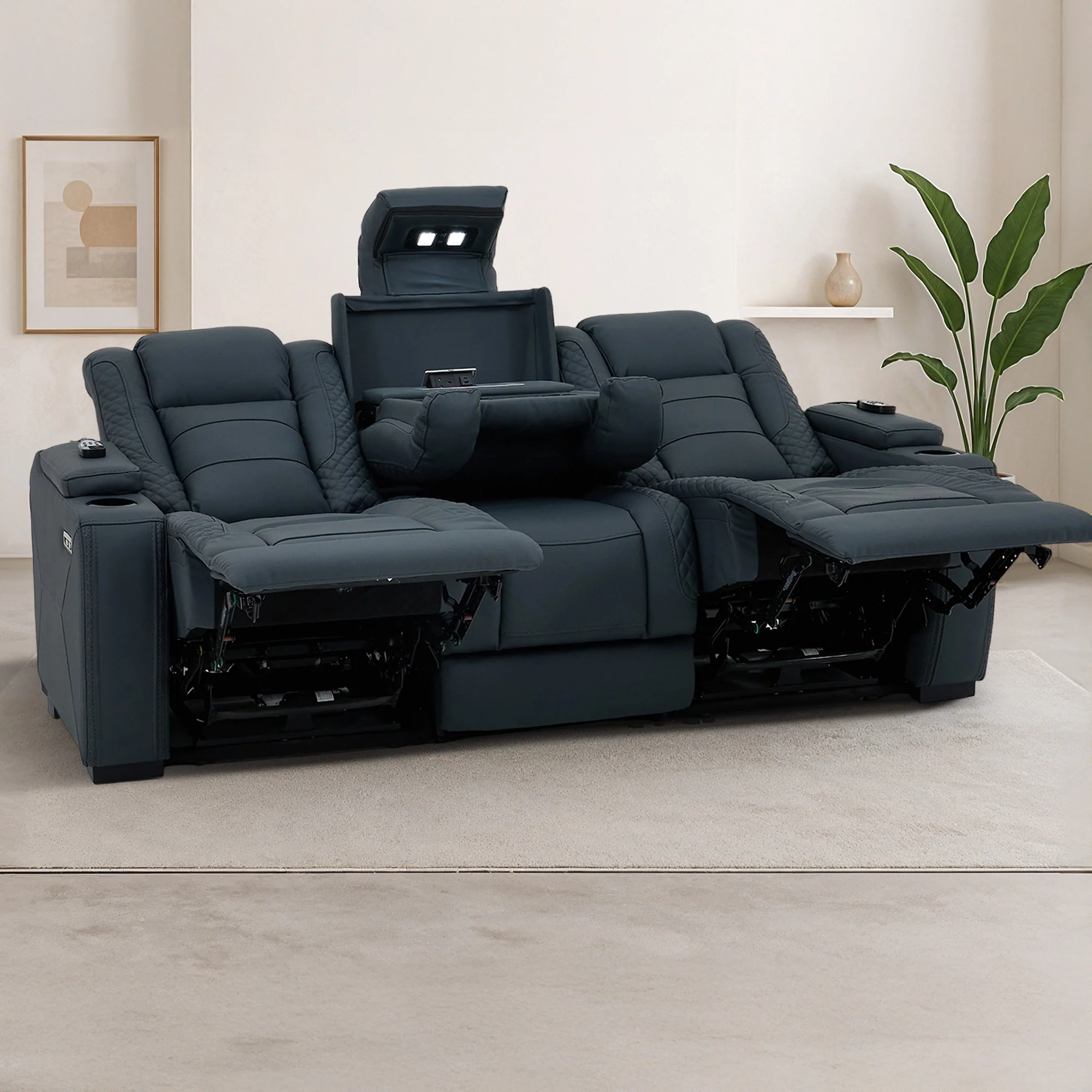 3 Seater Real Leather Electric Recliner Cinema Sofa in Blue | Massage, Power Headrest & USB-C | Napoli | The Sofa Shop - Image 3