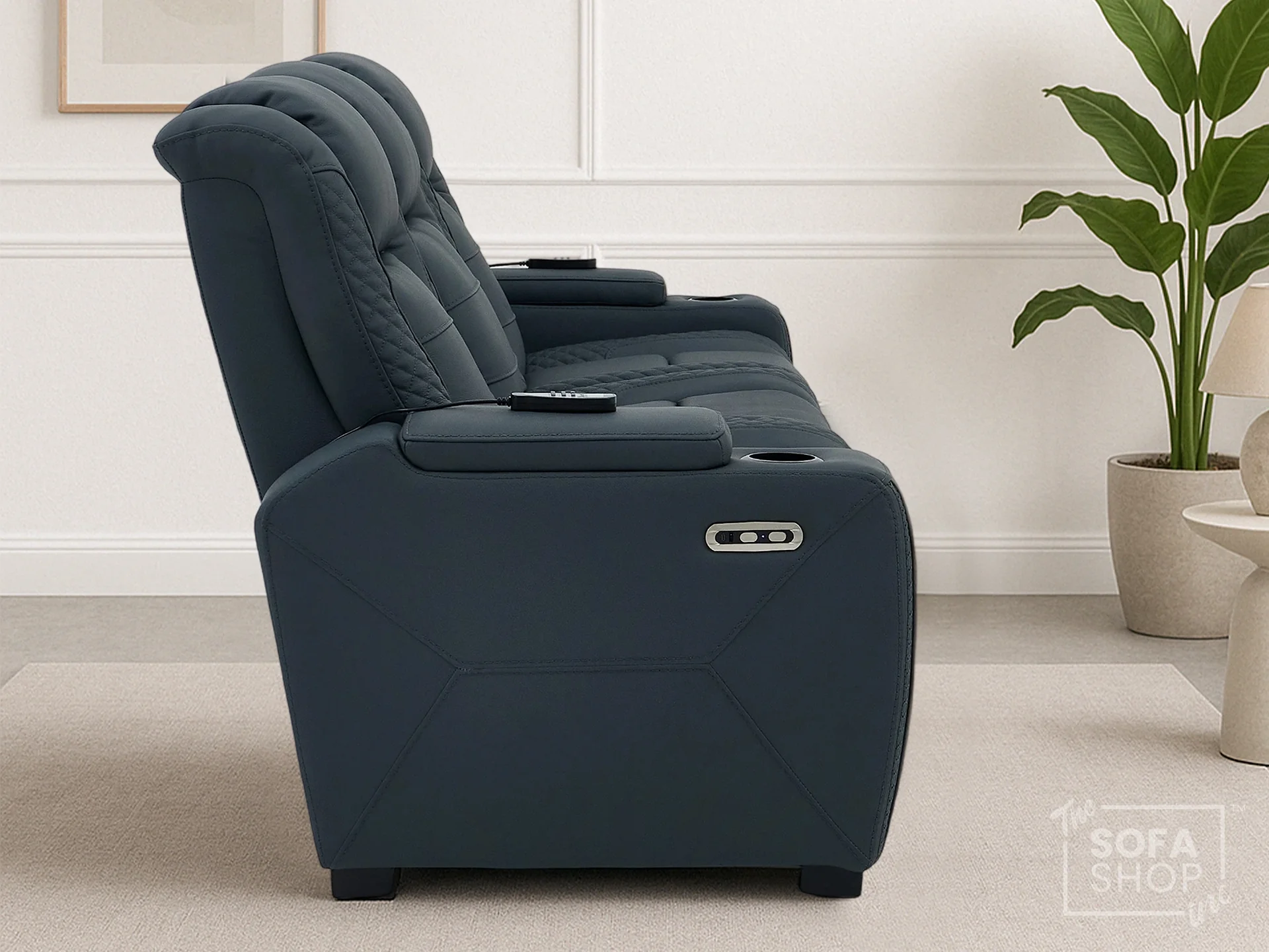 3 Seater Real Leather Electric Recliner Cinema Sofa in Blue | Massage, Power Headrest & USB-C | Napoli | The Sofa Shop - Image 6