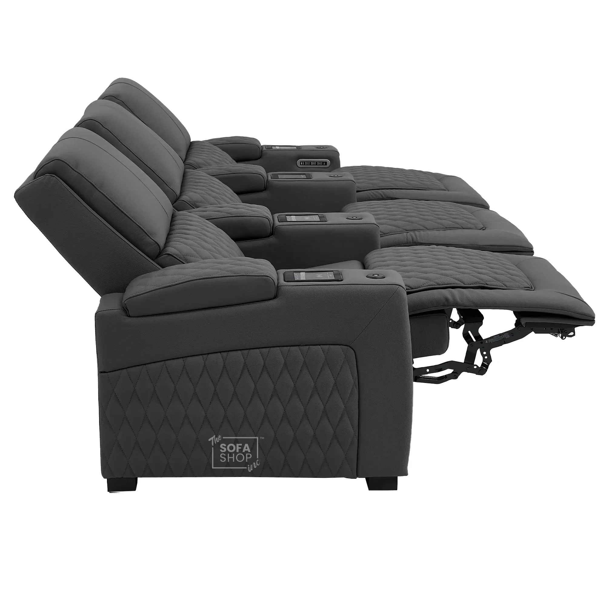 3 Seater Electric Recliner Cinema Sofa in Grey Real Leather | Hi-Tech Cinema Couch with Power Lumbar + Cooling & Heating Cupholders + Wireless Charging + Front Gloss Led + Power Headrests | Assisi | The Sofa Shop - Image 19