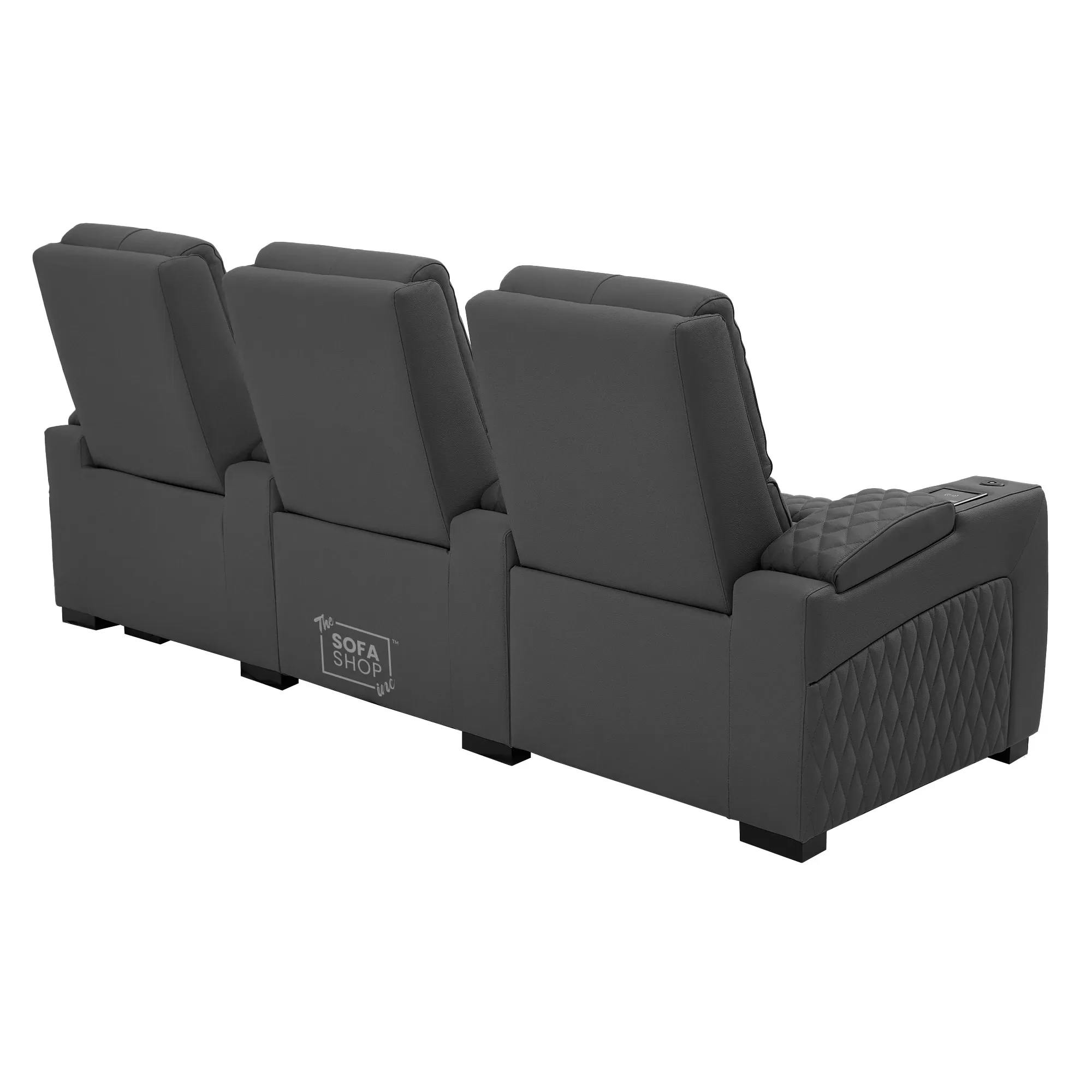 3 Seater Electric Recliner Cinema Sofa in Grey Real Leather | Hi-Tech Cinema Couch with Power Lumbar + Cooling & Heating Cupholders + Wireless Charging + Front Gloss Led + Power Headrests | Assisi | The Sofa Shop - Image 20