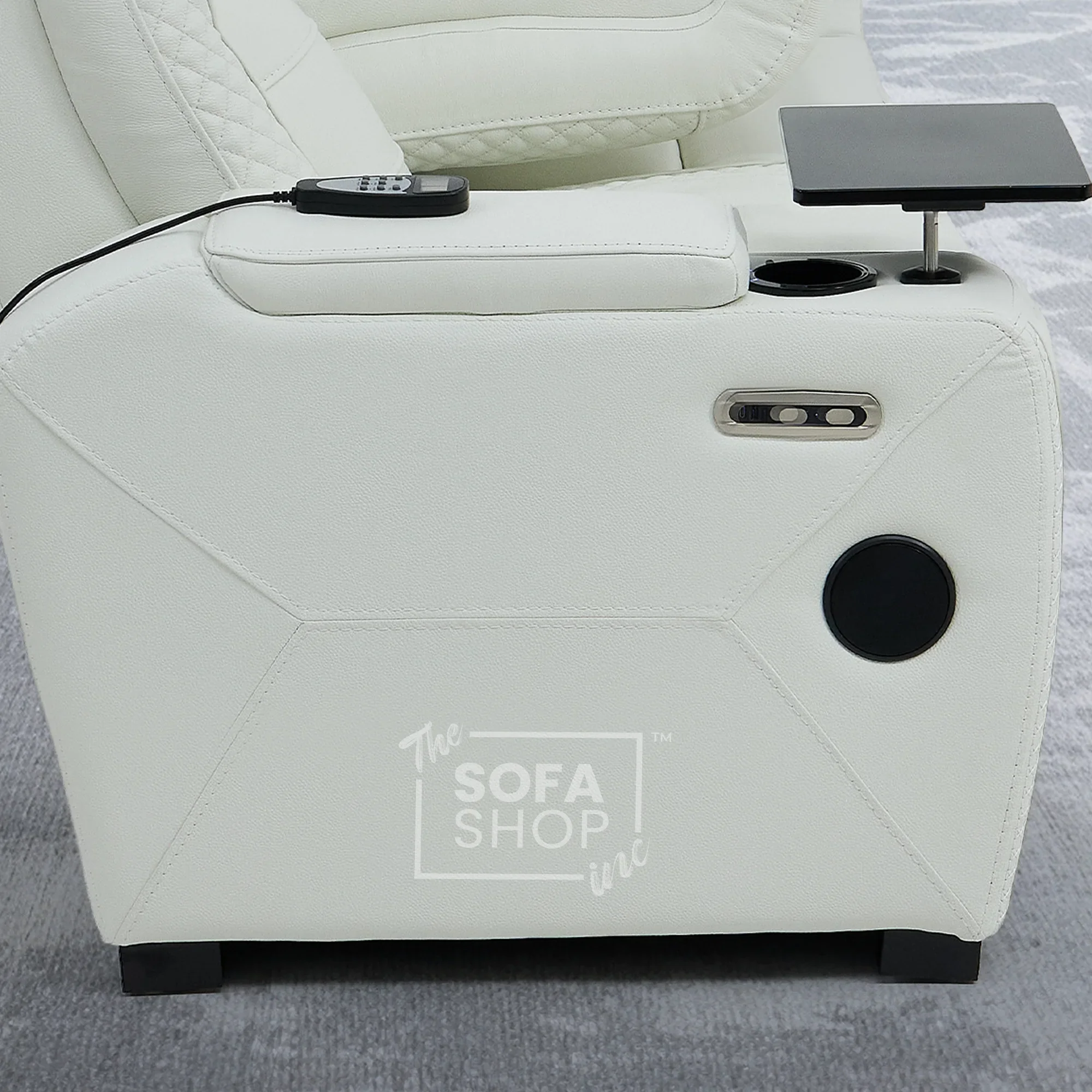3 Seater Real Leather Electric Recliner Cinema Sofa in White | Massage, Heat, Bluetooth, Fold-Down Table & Cooling Cup Holders | Napoli | The Sofa Shop - Image 20