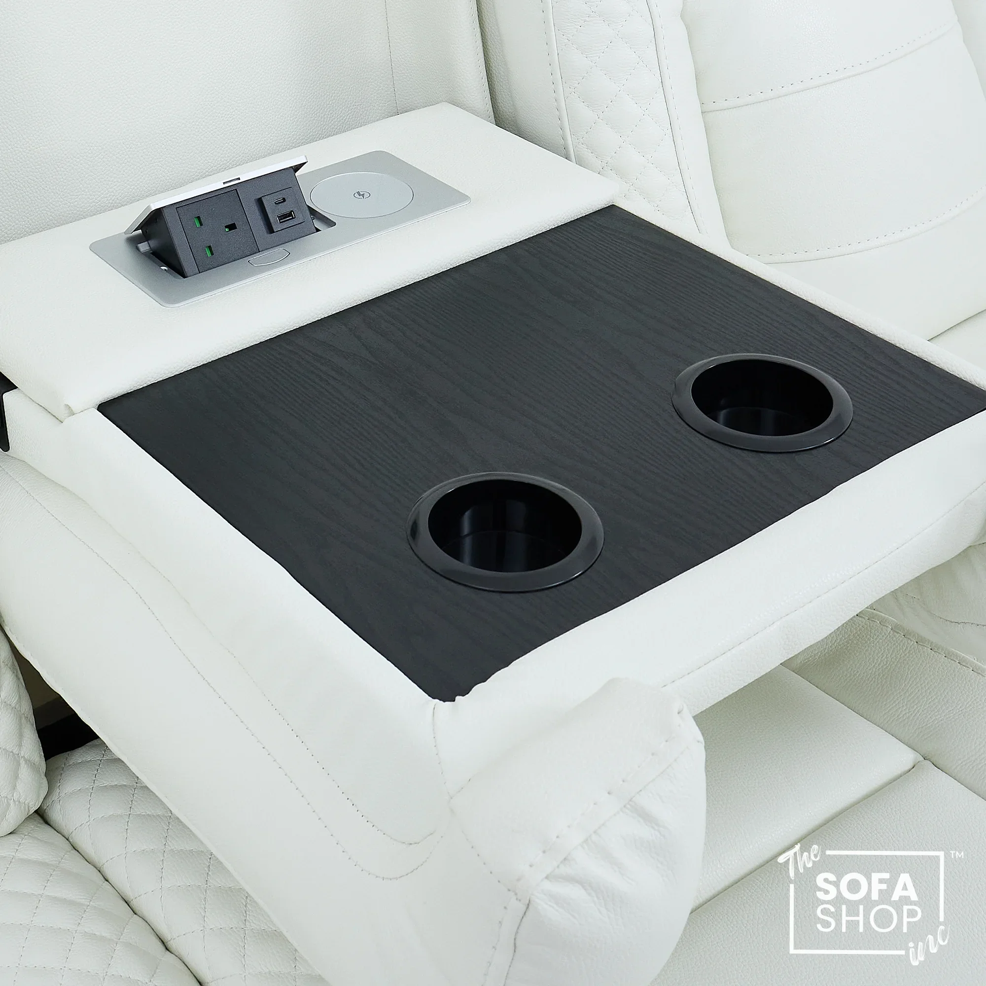 3 Seater Real Leather Electric Recliner Cinema Sofa in White | Massage, Heat, Bluetooth, Fold-Down Table & Cooling Cup Holders | Napoli | The Sofa Shop - Image 21