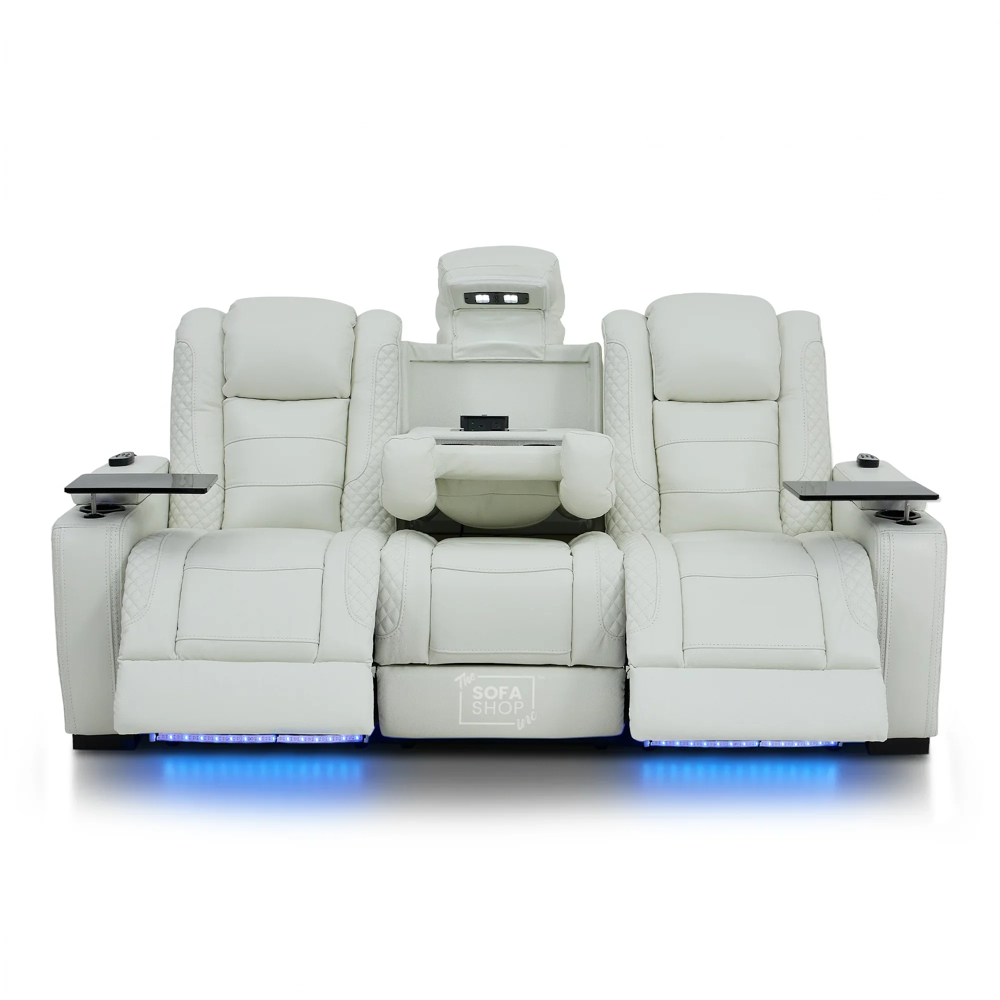 3 Seater Real Leather Electric Recliner Cinema Sofa in White | Massage, Heat, Bluetooth, Fold-Down Table & Cooling Cup Holders | Napoli | The Sofa Shop - Image 23
