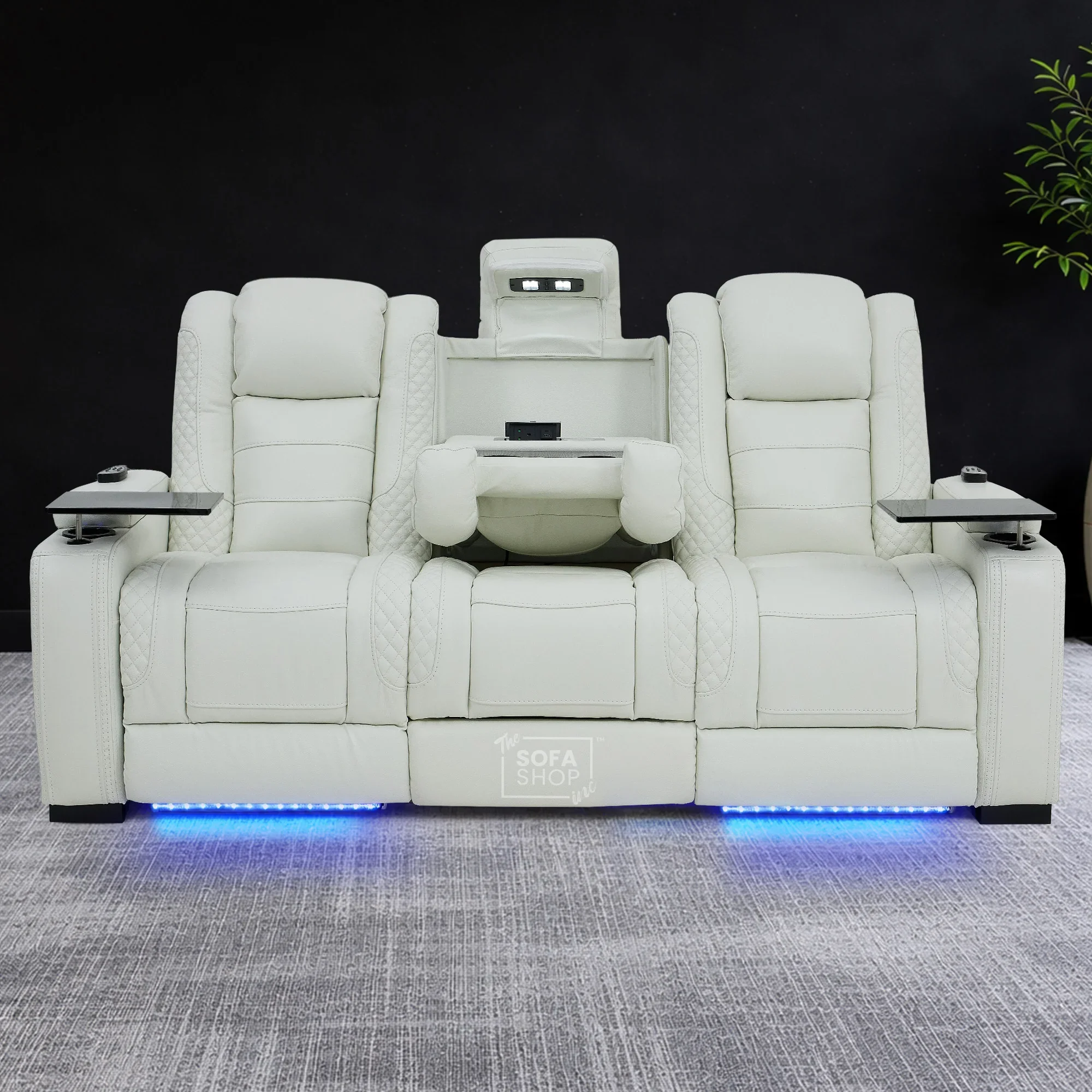 3 Seater Real Leather Electric Recliner Cinema Sofa in White | Massage, Heat, Bluetooth, Fold-Down Table & Cooling Cup Holders | Napoli | The Sofa Shop - Image 3