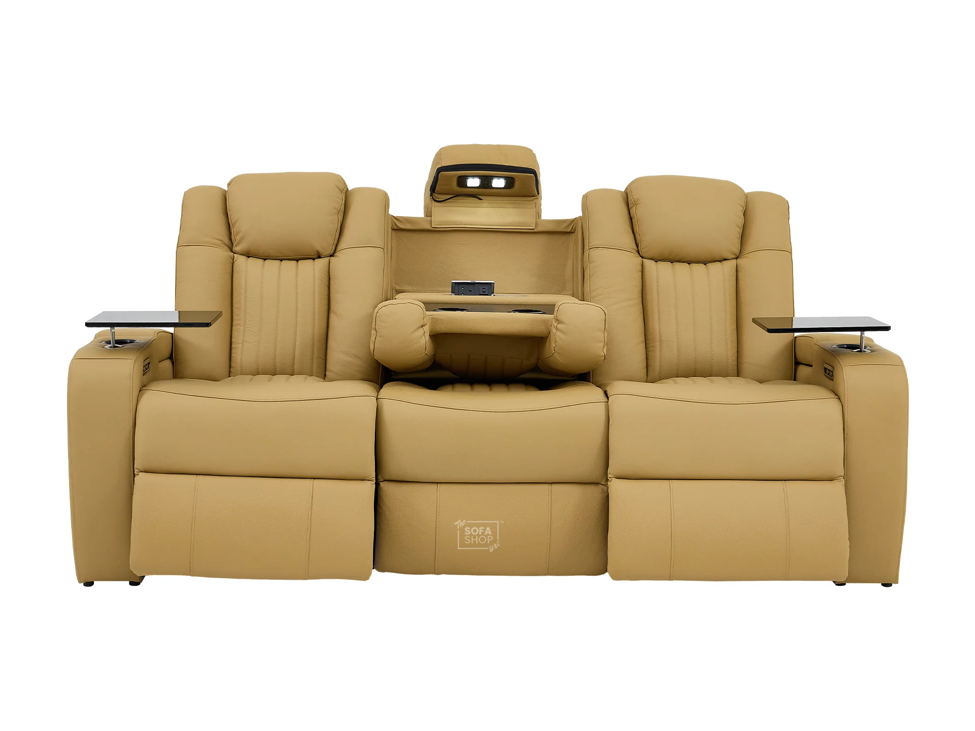 3 Seater Real Leather Power Recliner Sofa in Tan | Cinema Sofa with USB Charging, Cup Holders, Heating, Storage, LED Lights & Massage | Capri | The Sofa Shop - Image 16