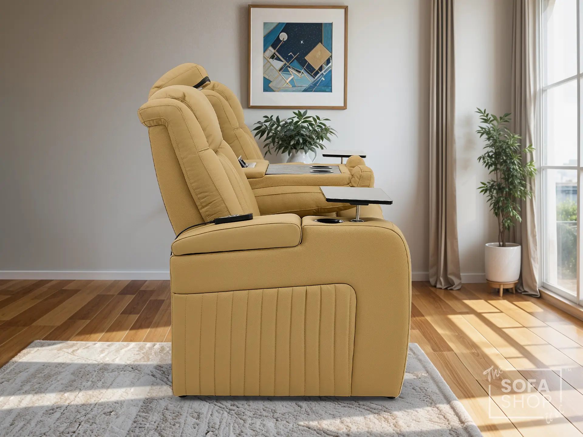 3 Seater Real Leather Power Recliner Sofa in Tan | Cinema Sofa with USB Charging, Cup Holders, Heating, Storage, LED Lights & Massage | Capri | The Sofa Shop - Image 5
