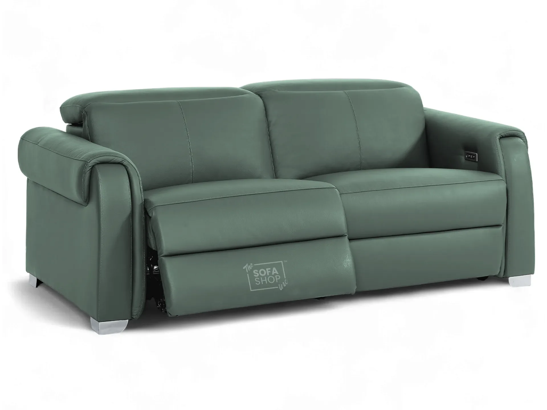 3 Seater Real Leather Recliner Sofa In Green | Hi-Tech Sofa with Massage, USB Ports & Power Headrest | Turin - Image 10