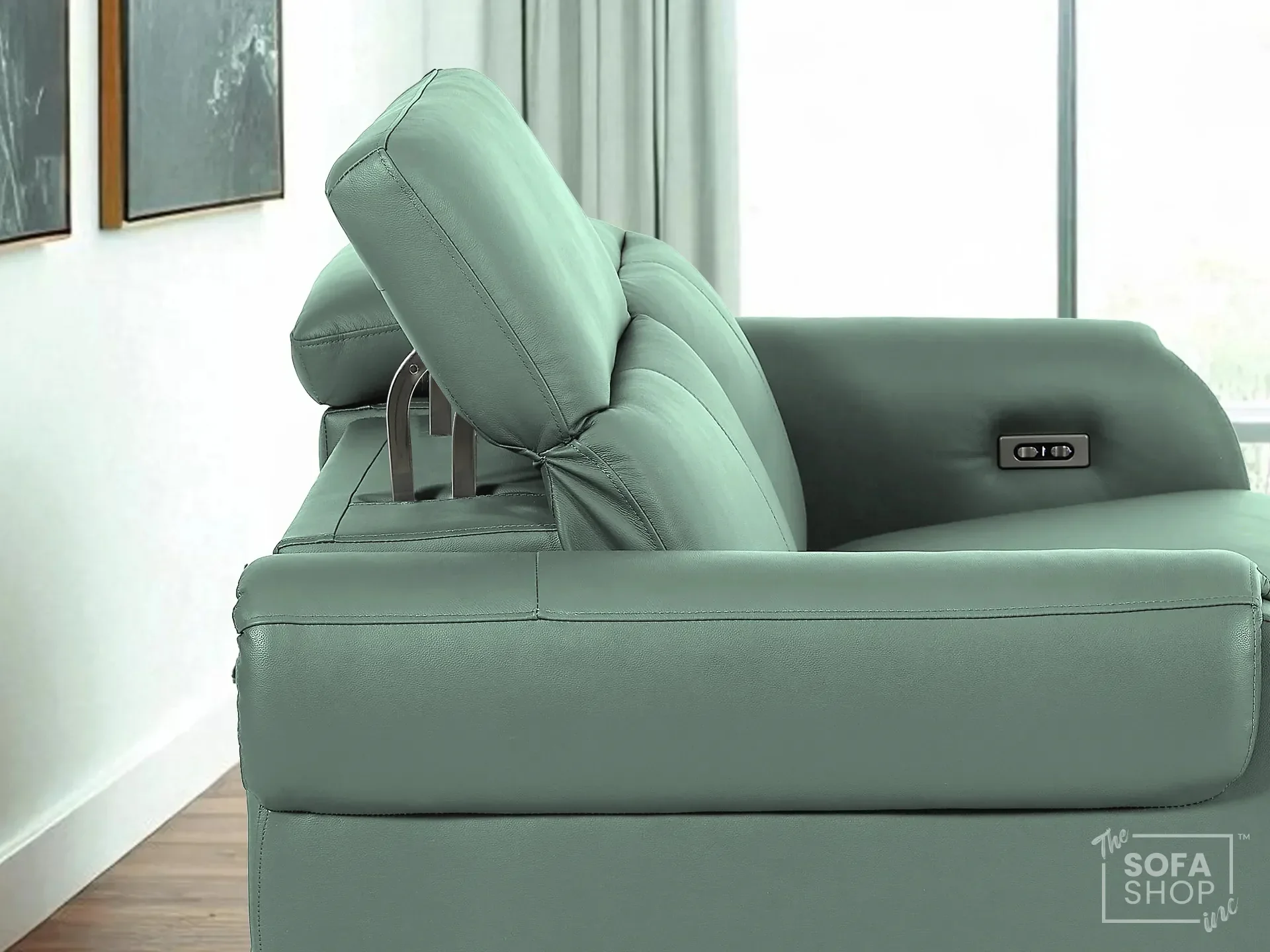 3 Seater Real Leather Recliner Sofa In Green | Hi-Tech Sofa with Massage, USB Ports & Power Headrest | Turin - Image 3