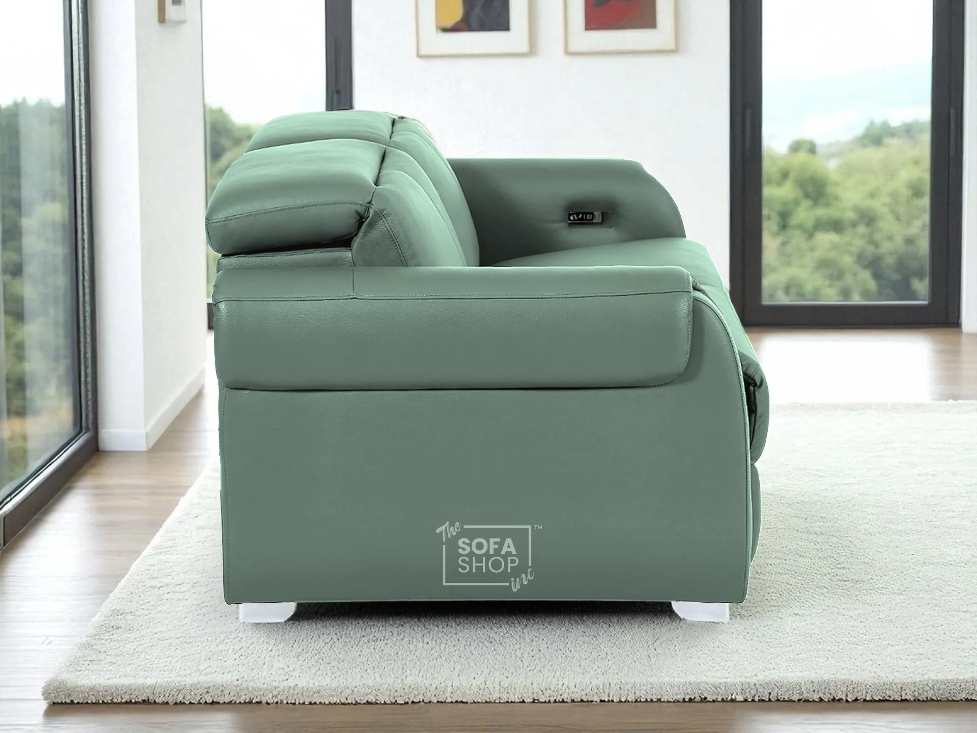 3 Seater Real Leather Recliner Sofa In Green | Hi-Tech Sofa with Massage, USB Ports & Power Headrest | Turin - Image 4