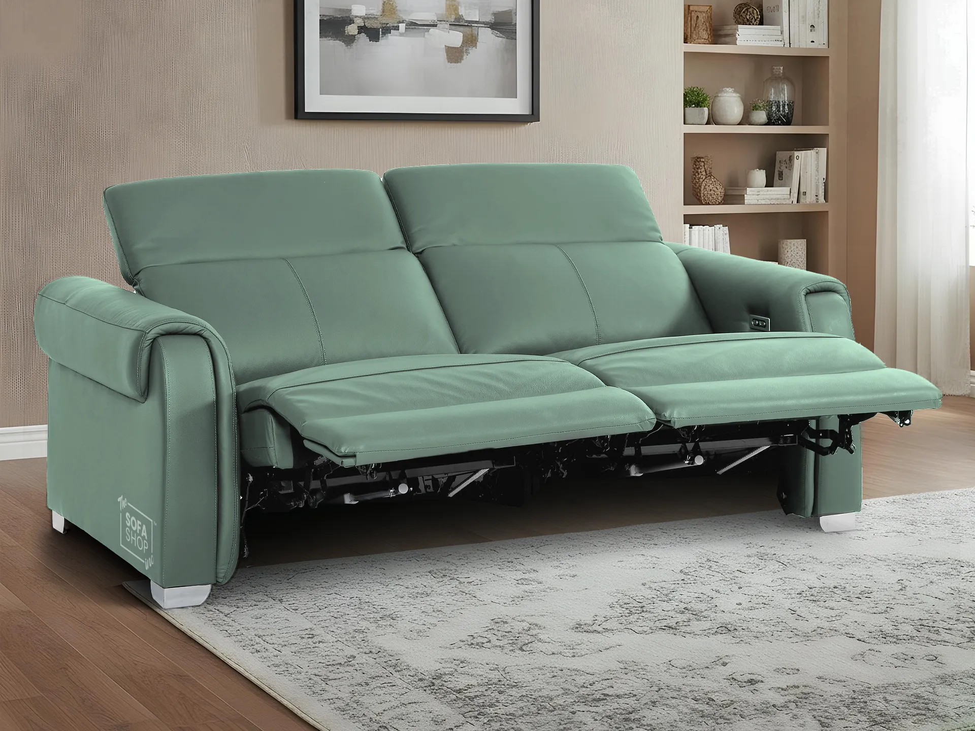 3 Seater Real Leather Recliner Sofa In Green | Hi-Tech Sofa with Massage, USB Ports & Power Headrest | Turin - Image 5
