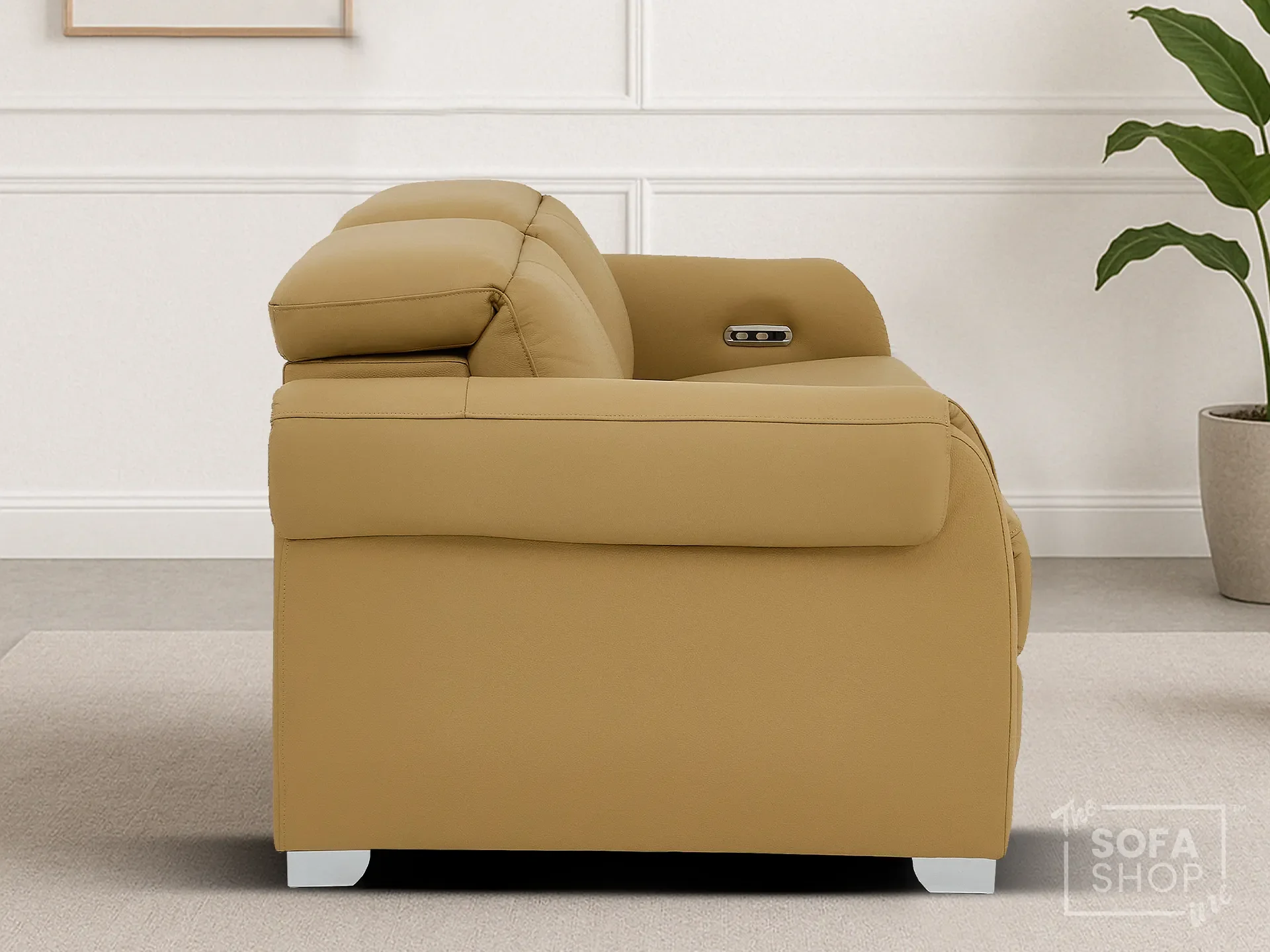 3 Seater Real Leather Recliner Sofa In Tan | Hi-Tech Sofa with Massage, USB Ports & Power Headrest | Turin - Image 5