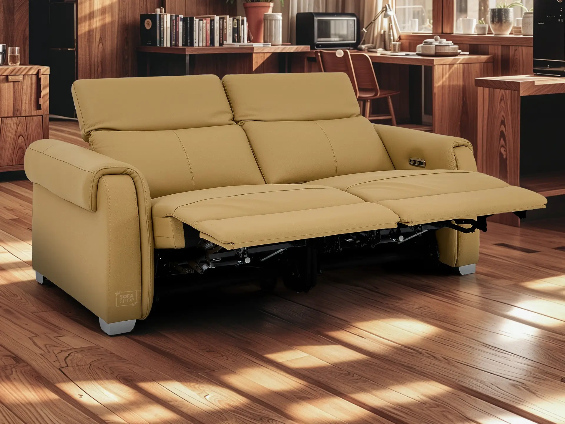 3 Seater Real Leather Recliner Sofa In Tan | Hi-Tech Sofa with Massage, USB Ports & Power Headrest | Turin - Image 6