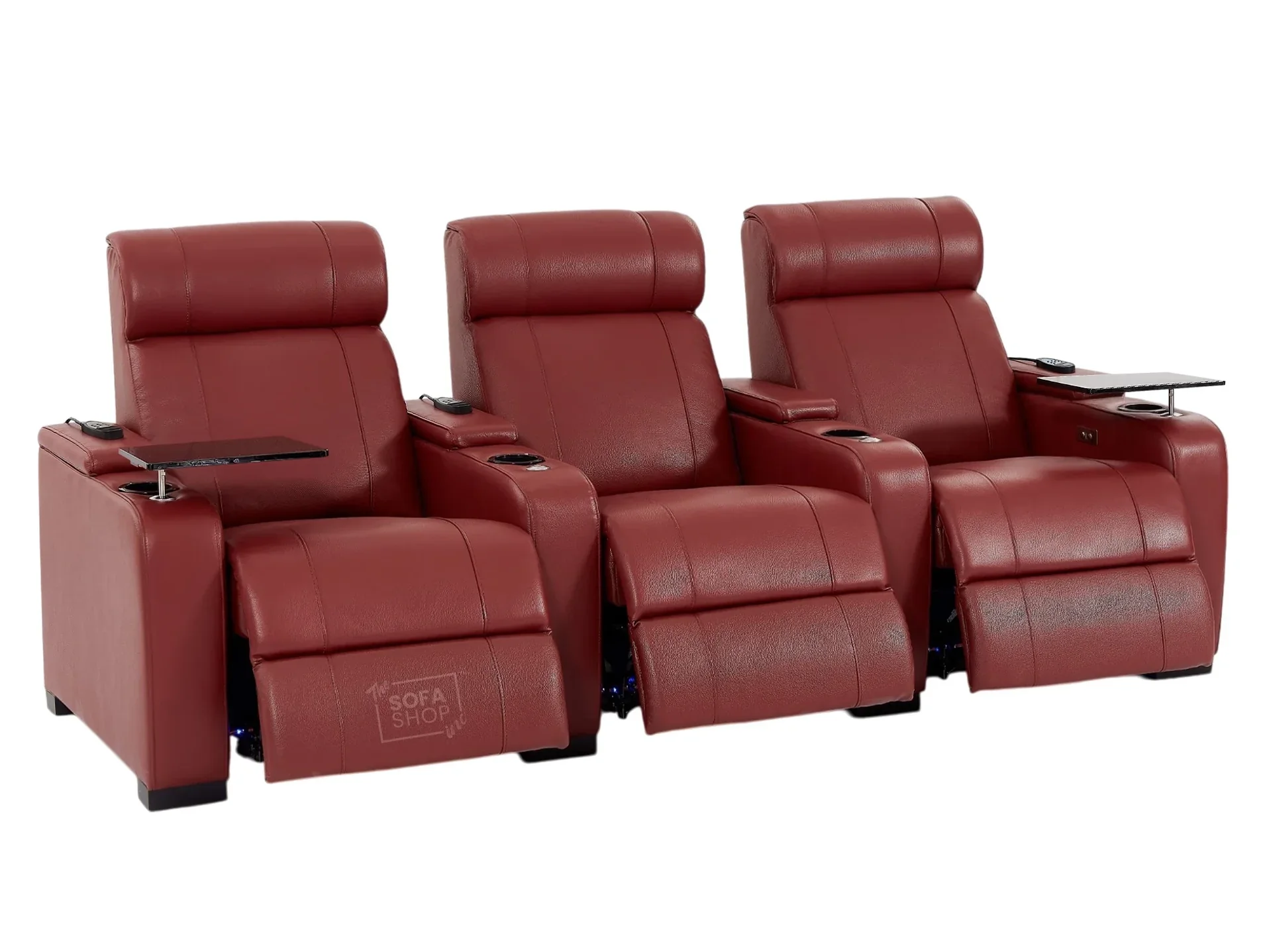 3 Seater Real Leather Electric Recliner Cinema Theatre Sofa in Red | Electric Recliner With Massage, Bluetooth & Cooling Cup Holders + Storage + Power | Rimini | The Sofa Shop - Image 18